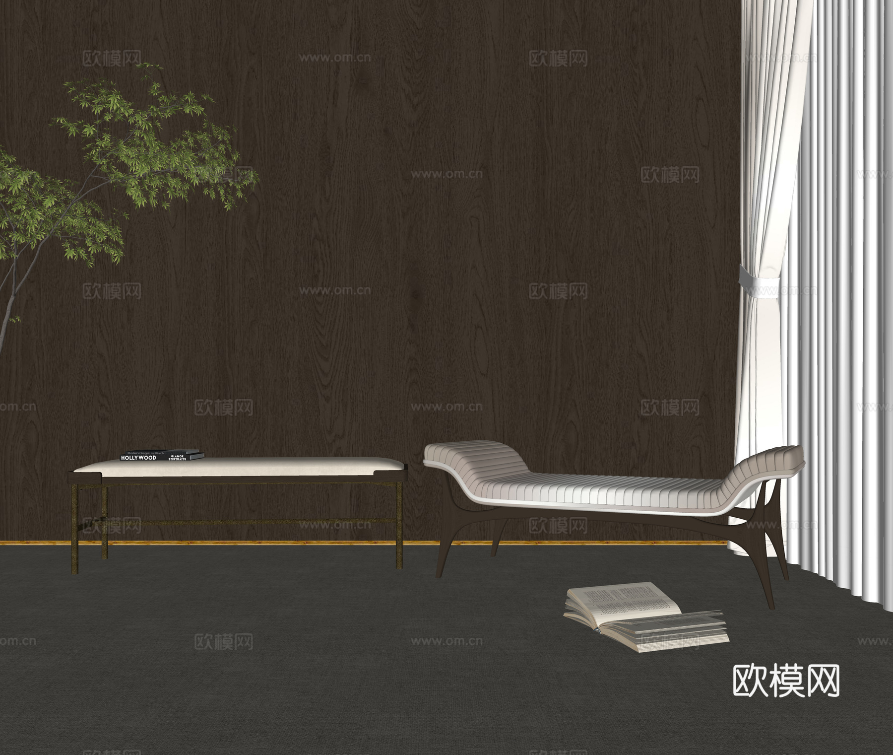 中古风凳子 复古凳子 长凳 木凳 矮凳 床尾凳su模型
