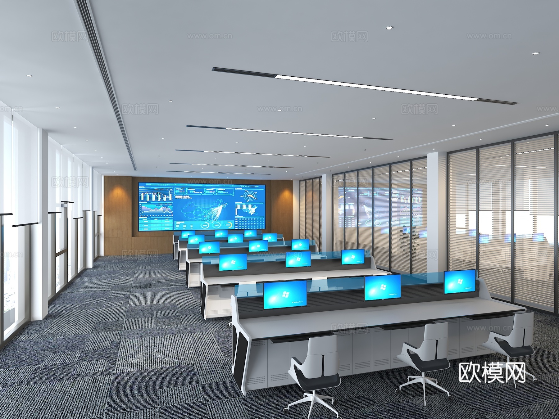现代指挥控制室 消防指挥中心 控制中心 调度中心 城市大脑3d模型下载