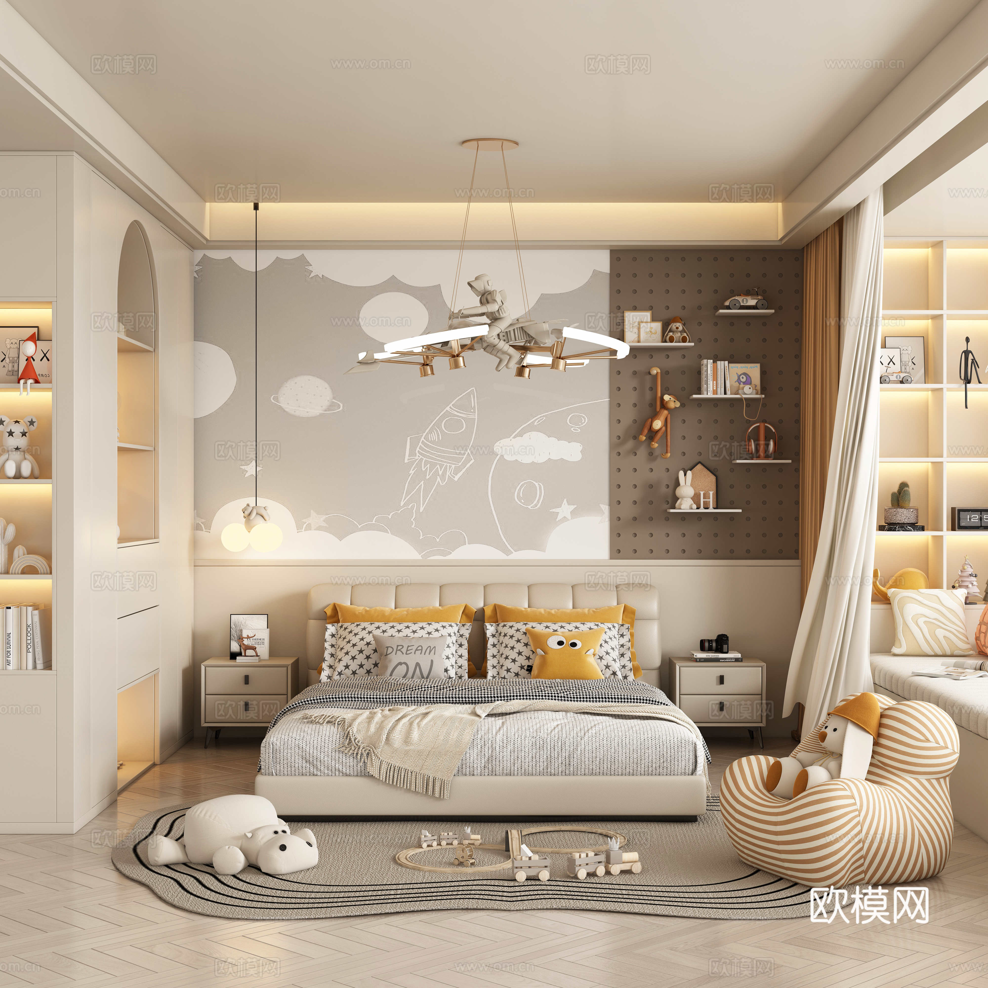 现代儿童卧室 床免费3d模型