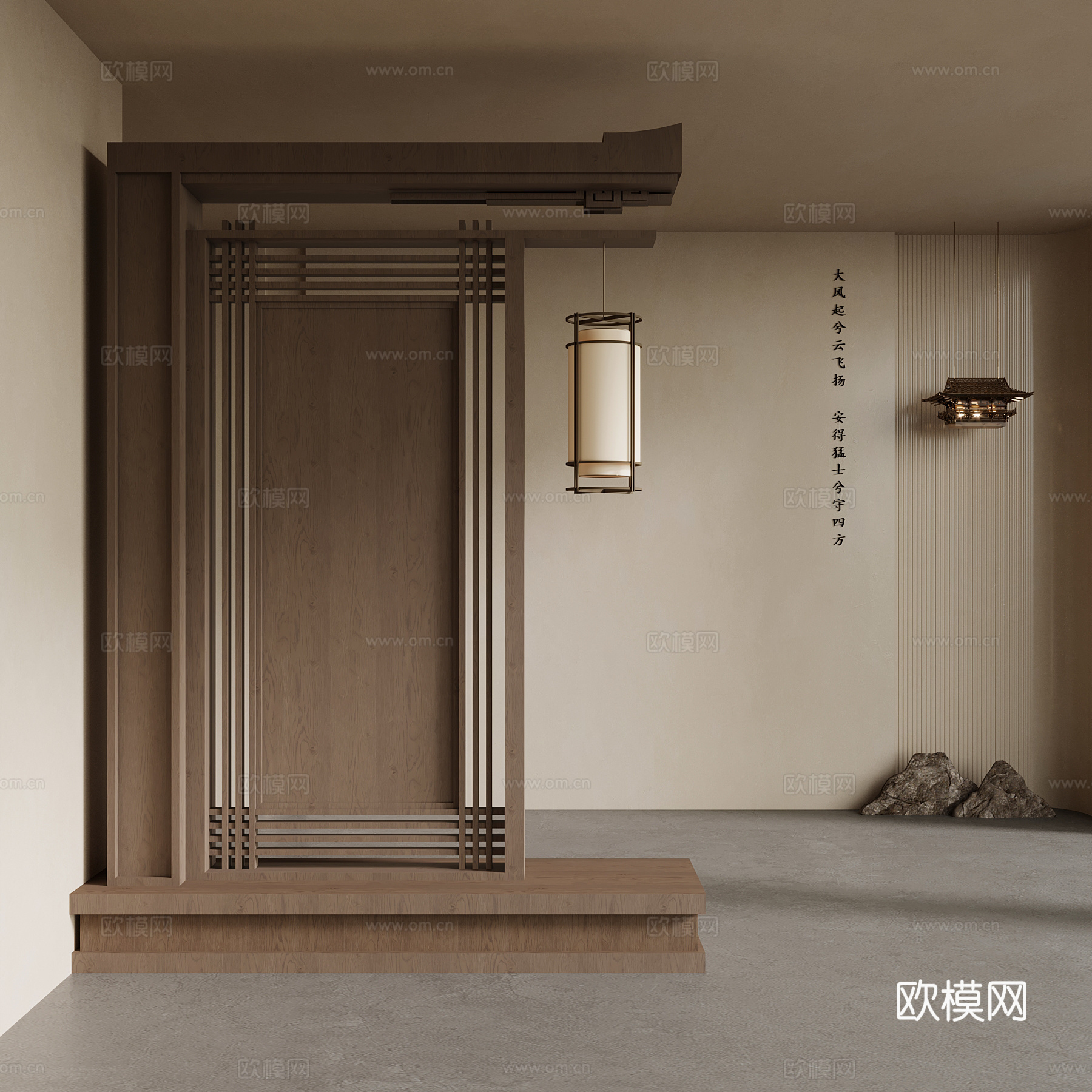 新中式隔断 实木隔断su模型