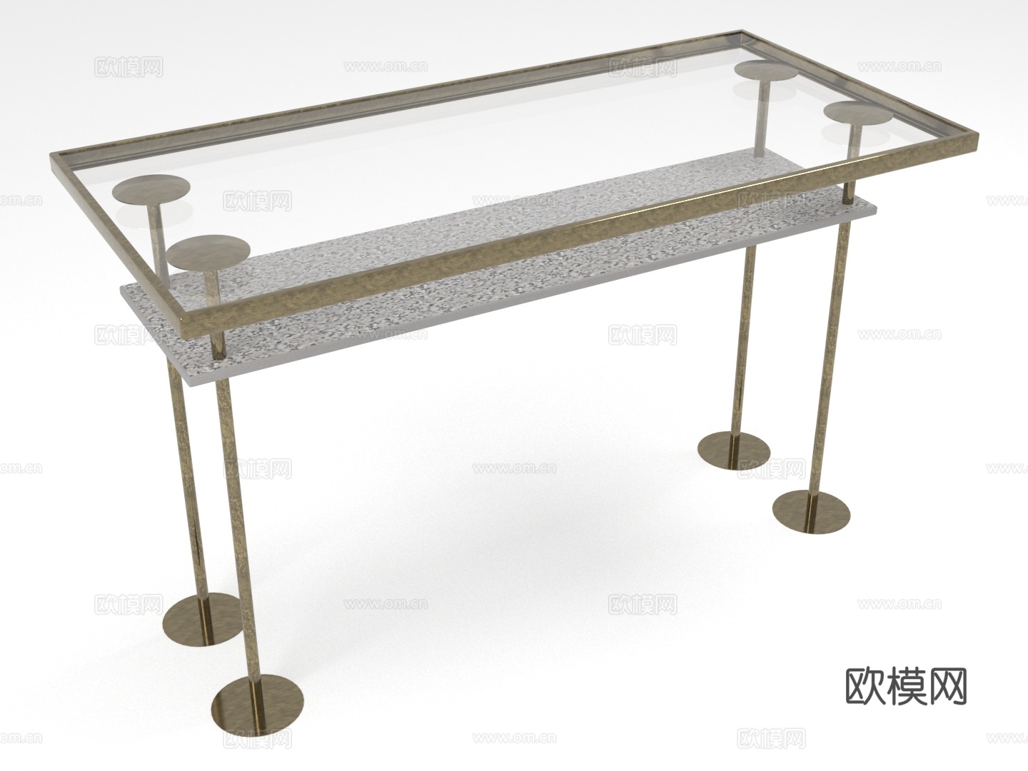 边桌 置物架 金属桌 玻璃台面3d模型下载（渲染图1）