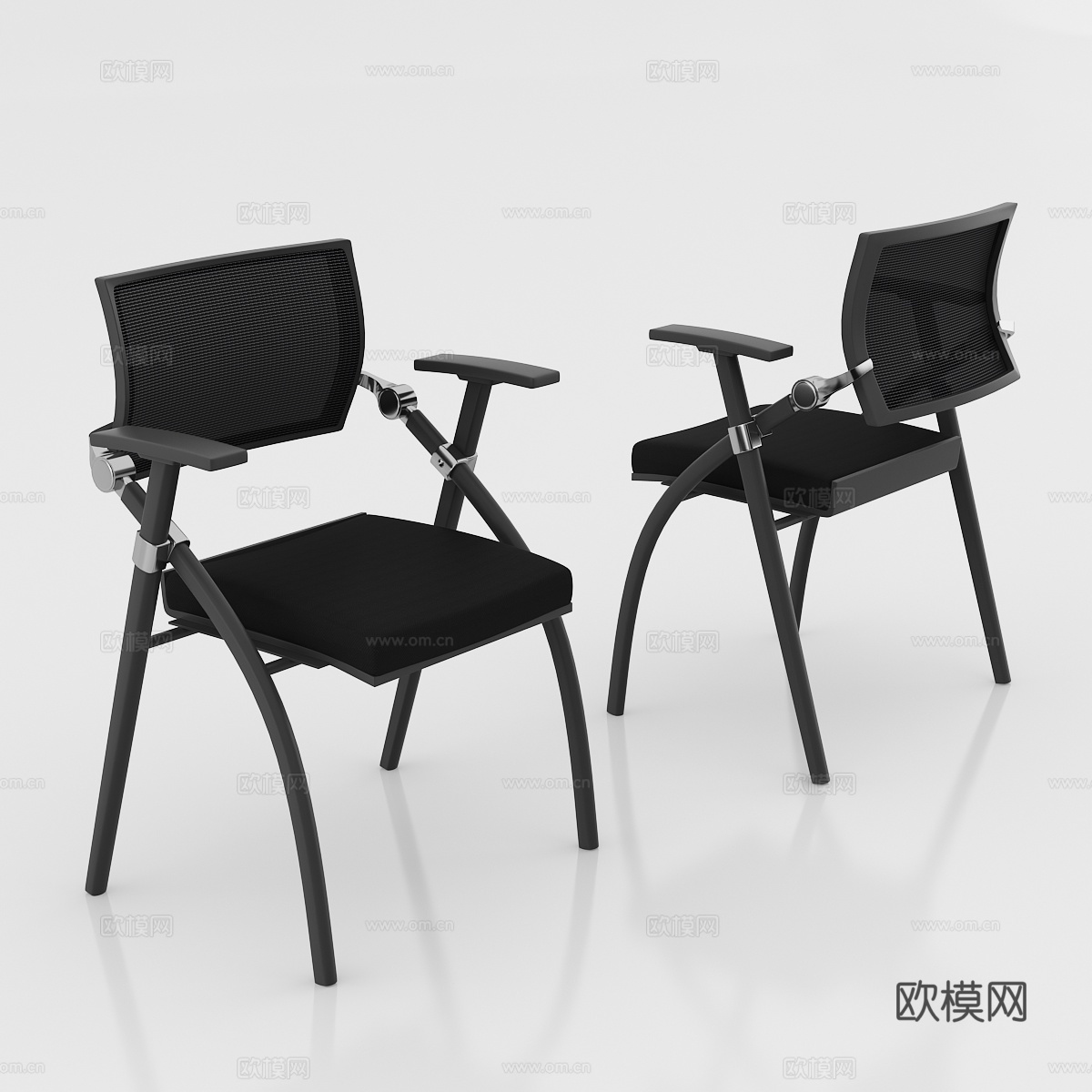 现代会议椅 网布培训椅 可折叠休闲椅 办公椅白底图3d模型下载