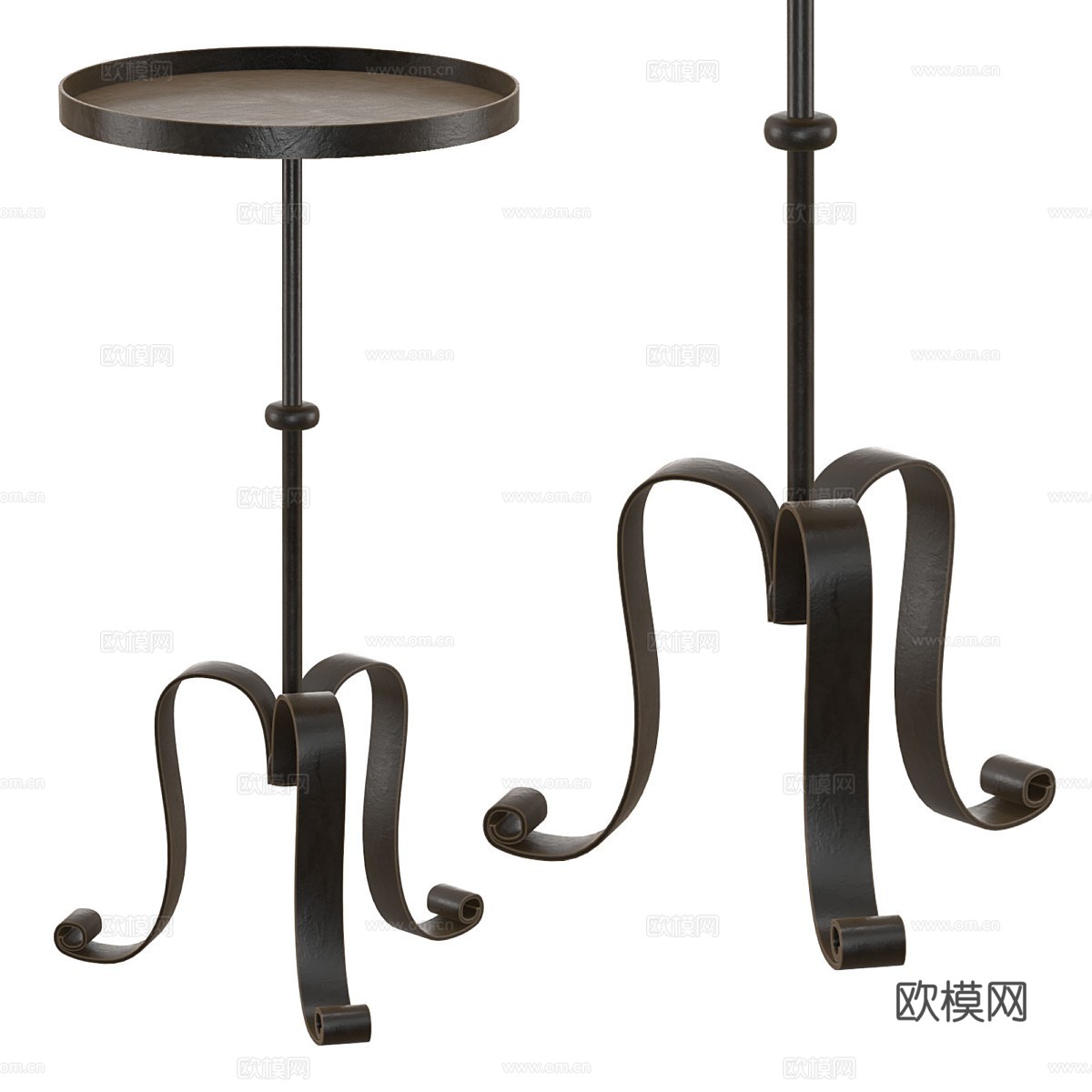 美式简约金属圆边几3d模型下载（渲染图1）