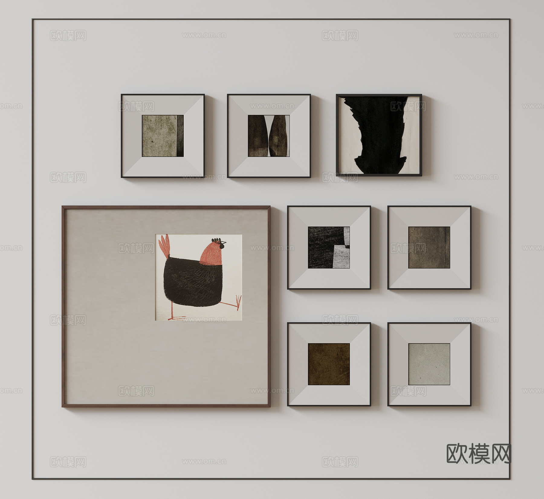 现代极简挂画 侘寂中古风挂画 奶油风装饰画 意式挂画 黑白灰su模型
