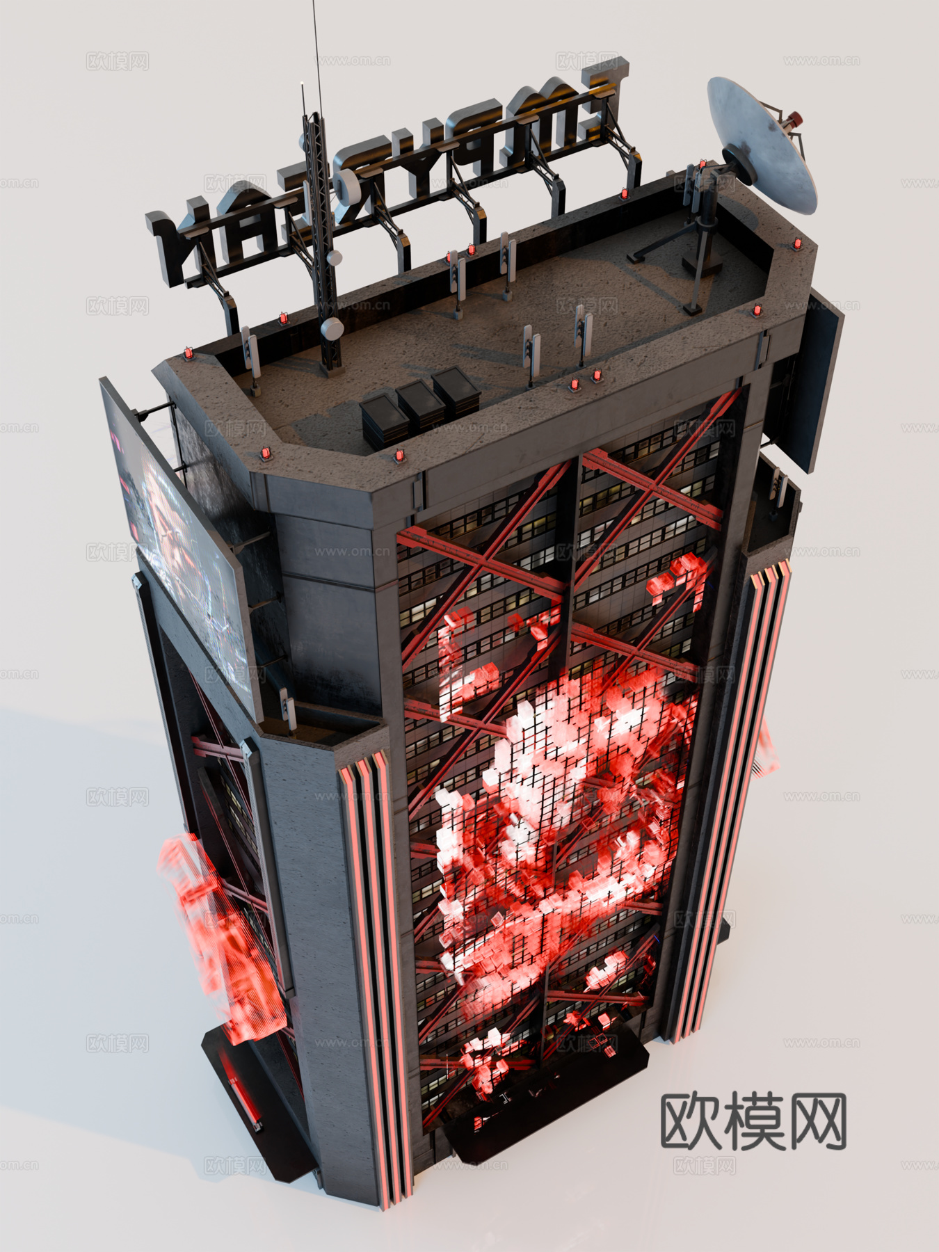 赛博朋克建筑 科幻建筑 商业街建筑 工业建筑 城市街道建筑su模型