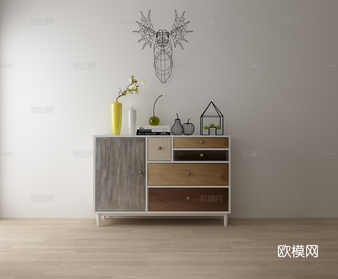 北欧现代 玄关柜 餐边柜 装饰柜 鞋柜 储物柜 边柜 装3d模型下载（渲染图3）