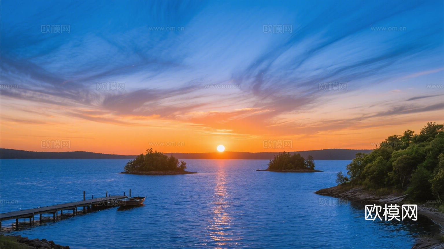 风景 黄昏 夕阳 湖面