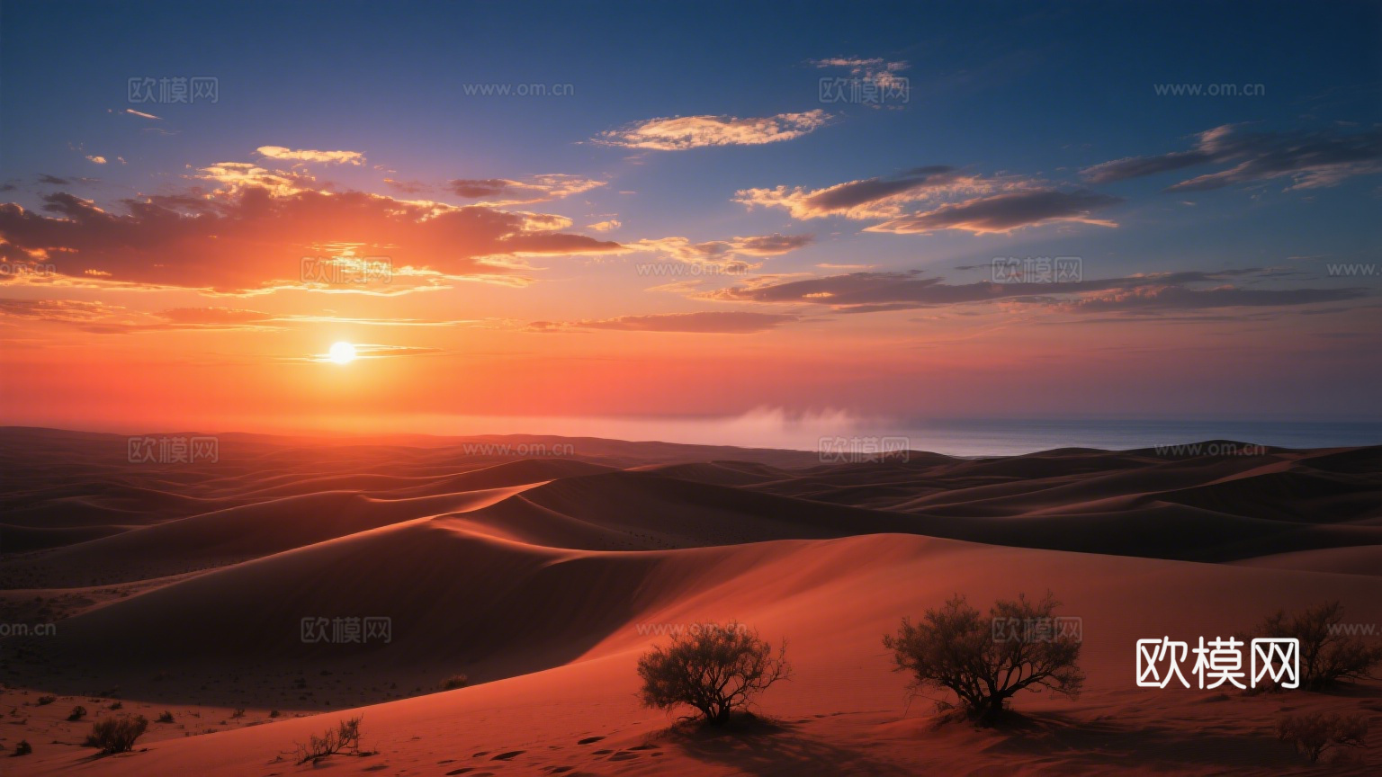 风景 黄昏 夕阳 沙漠