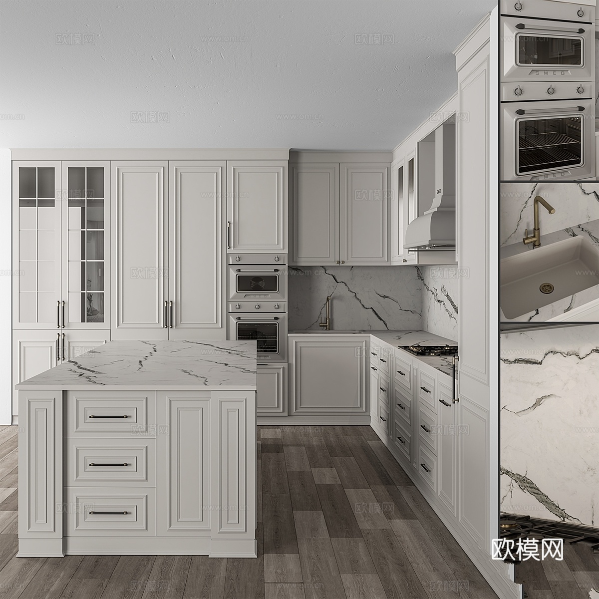 厨房新古典 82 - 白色套装3d模型下载