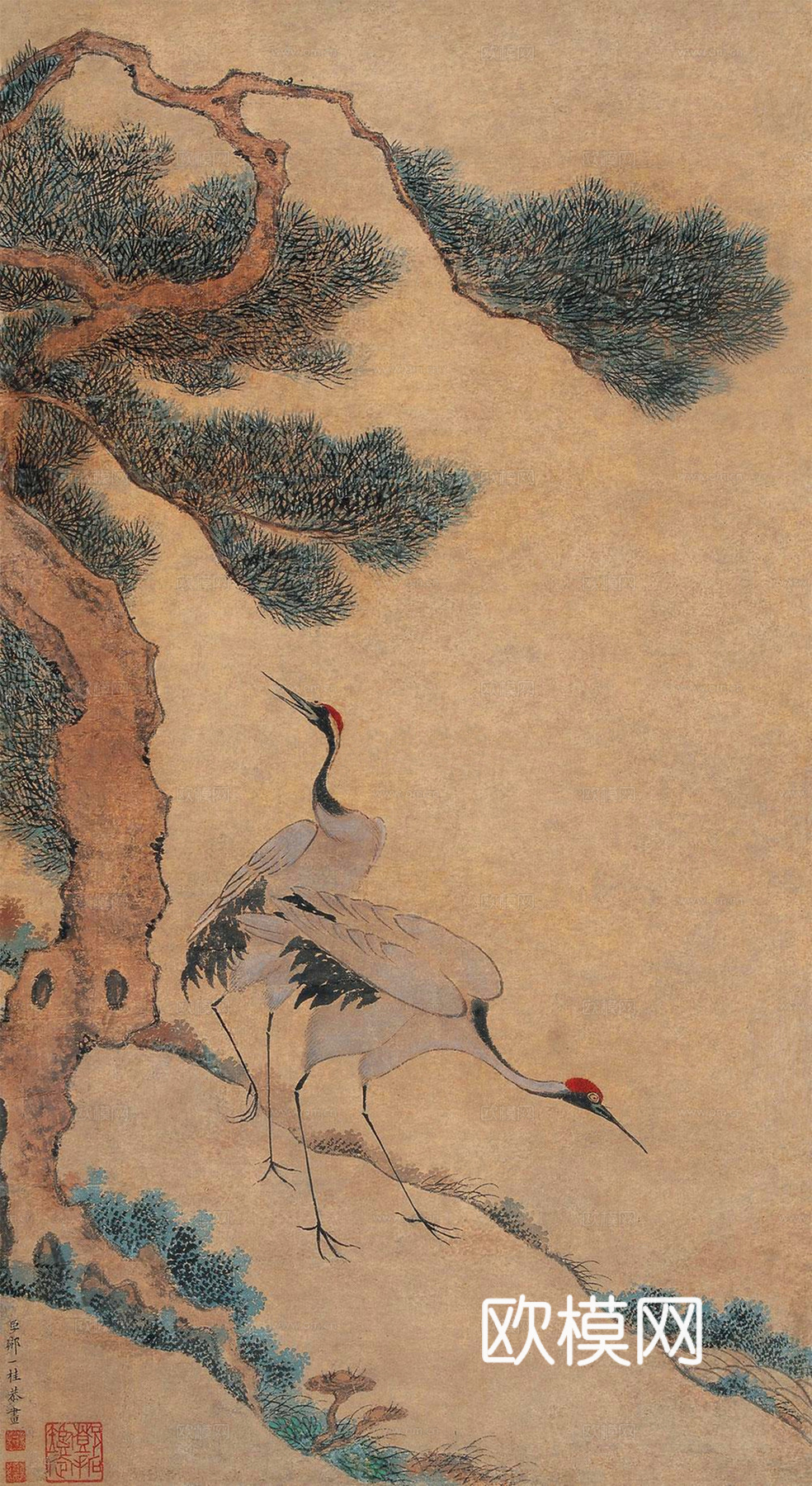 水墨丹顶鹤装饰画
