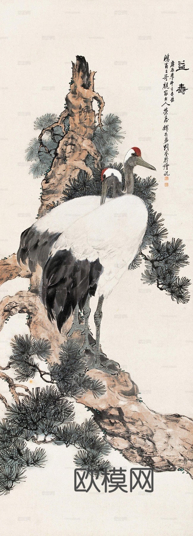 水墨丹顶鹤装饰画