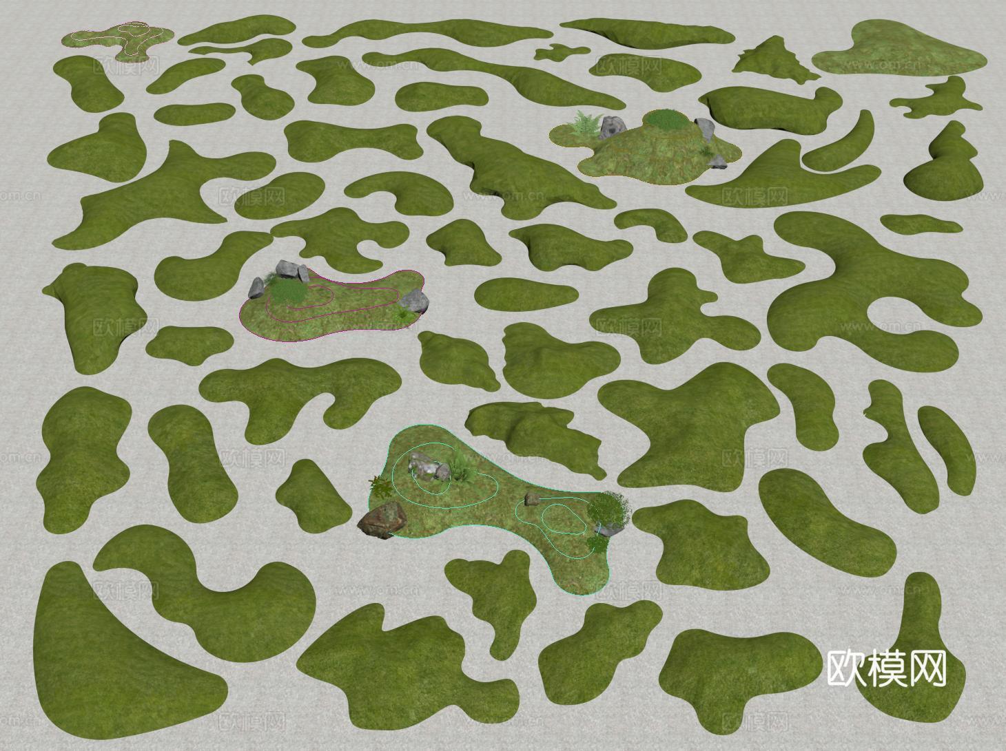 现代景观微地形 绿化地形 小草坡土坡 枯水地形su模型