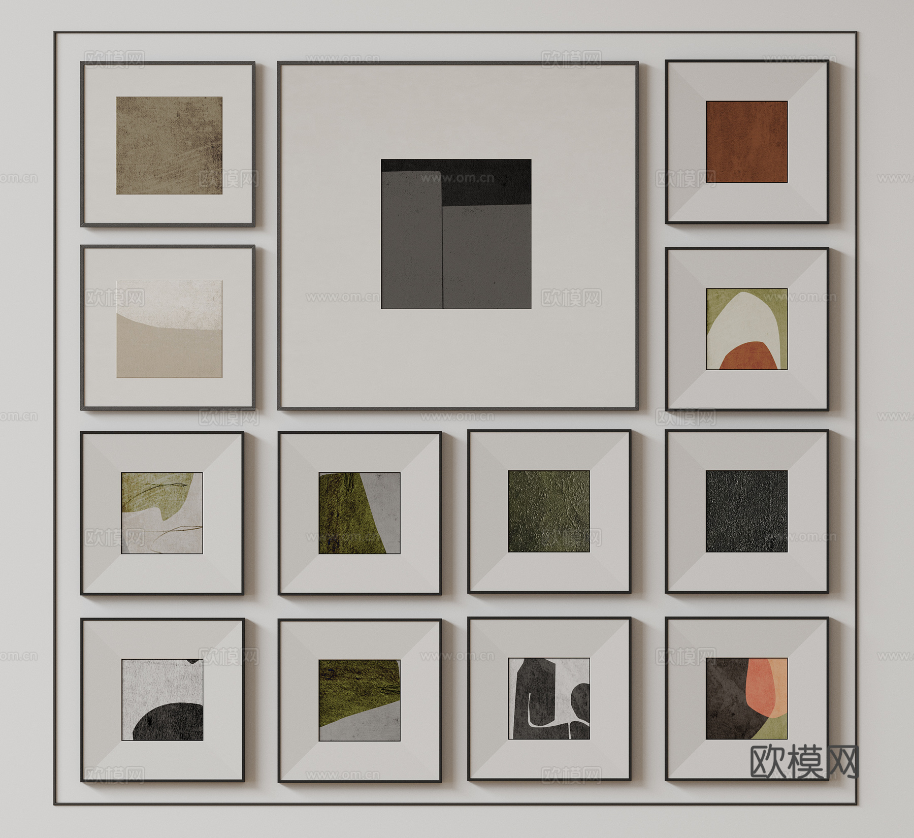 现代极简挂画 侘寂中古风挂画 奶油风装饰画 意式挂画 黑白灰su模型