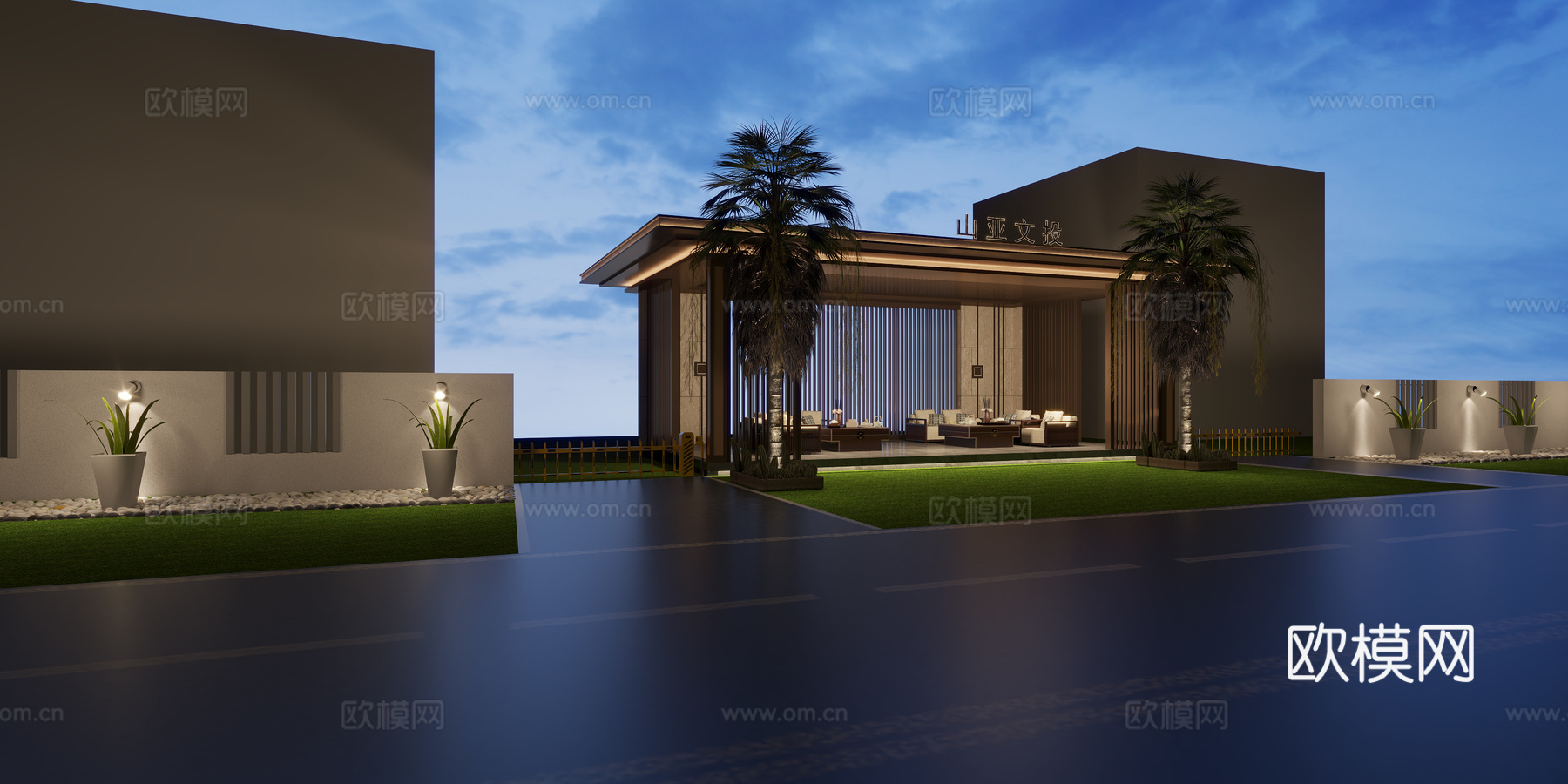 新中式小区大门新中式亭子3d模型下载