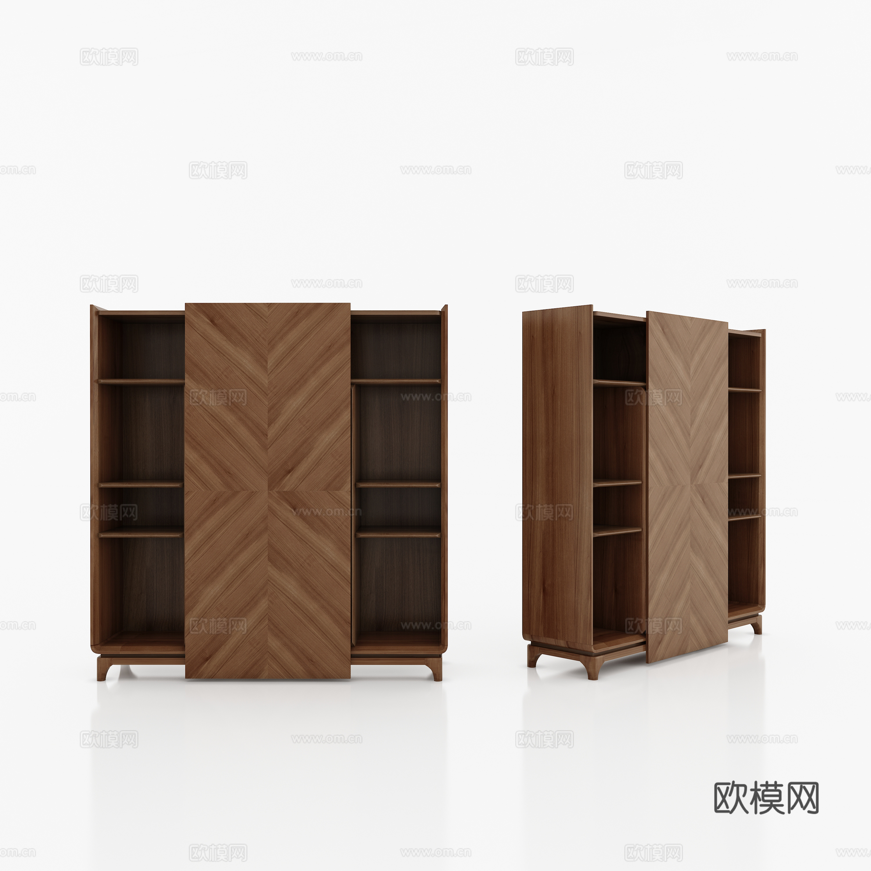 现代经理室 主管室 木纹主管文件柜 储物柜 书柜白底图3d模型下载