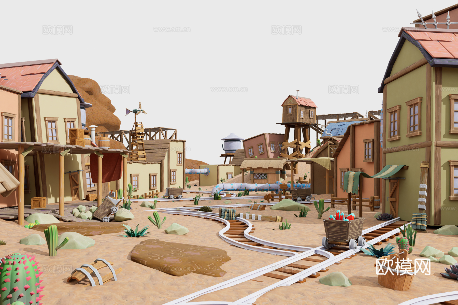 漫画风格沙漠城镇3d模型下载（渲染图3）