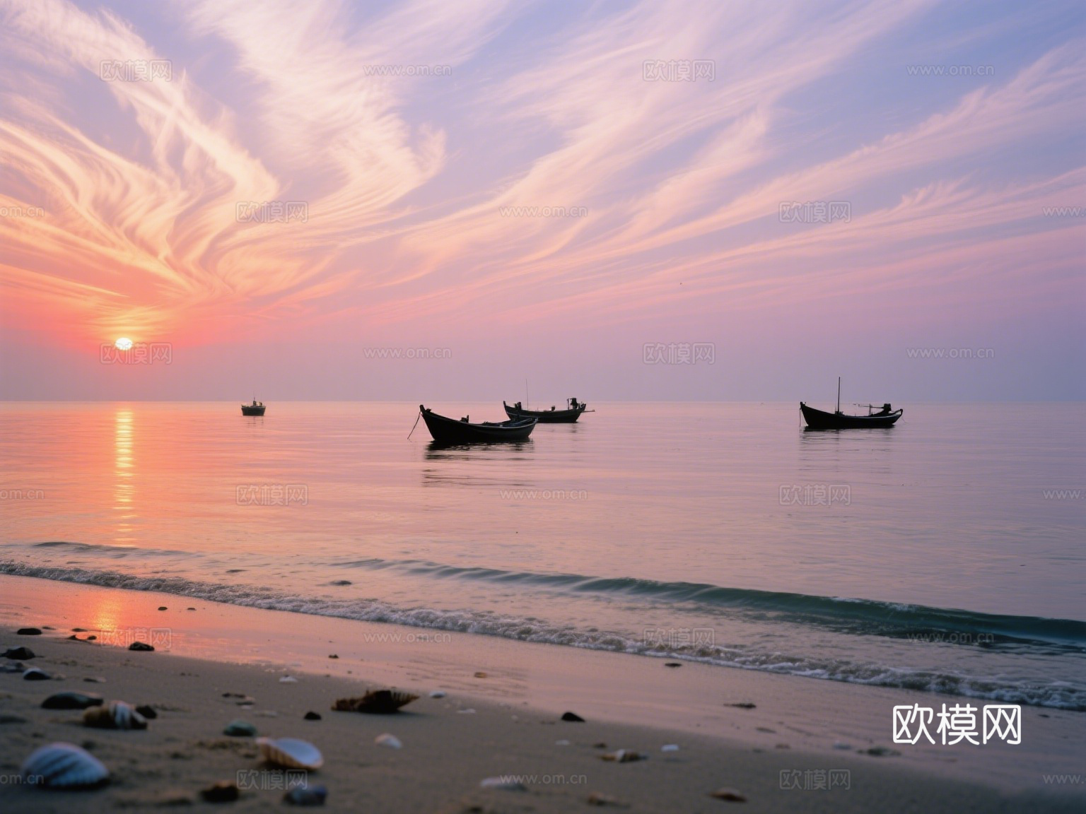 黄昏 夕阳 湖面 海边