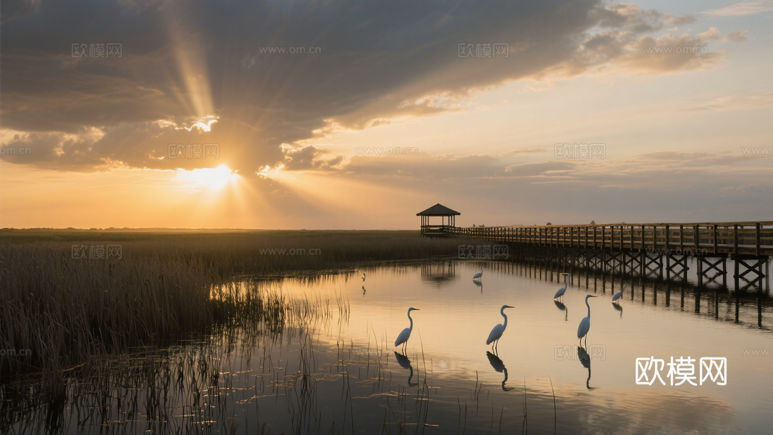 风景 黄昏 夕阳 湖面