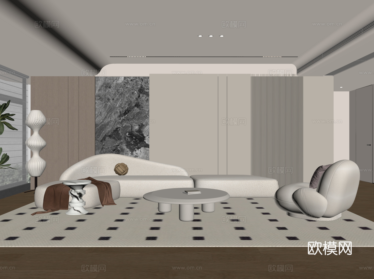 现代客厅 沙发茶几组合su模型