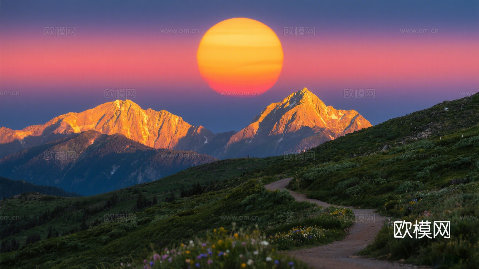 风景 黄昏 夕阳 山脉