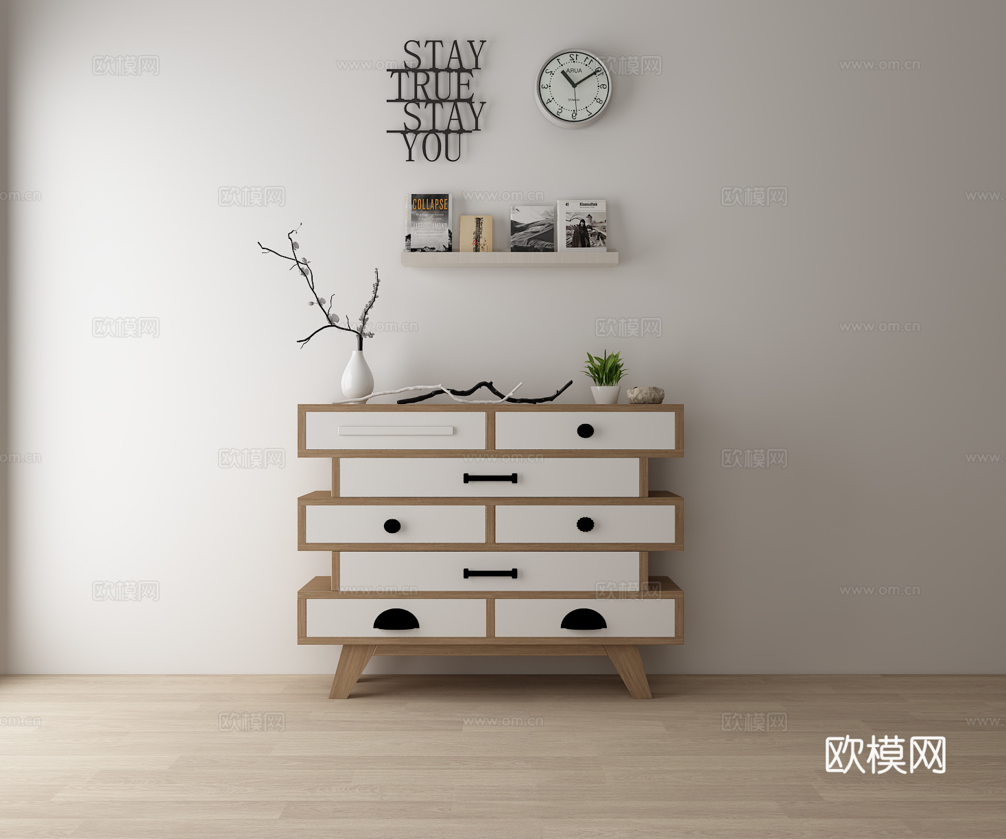 北欧现代 玄关柜 边柜 装饰柜 置物柜餐边柜 挂画 装饰3d模型下载（渲染图1）