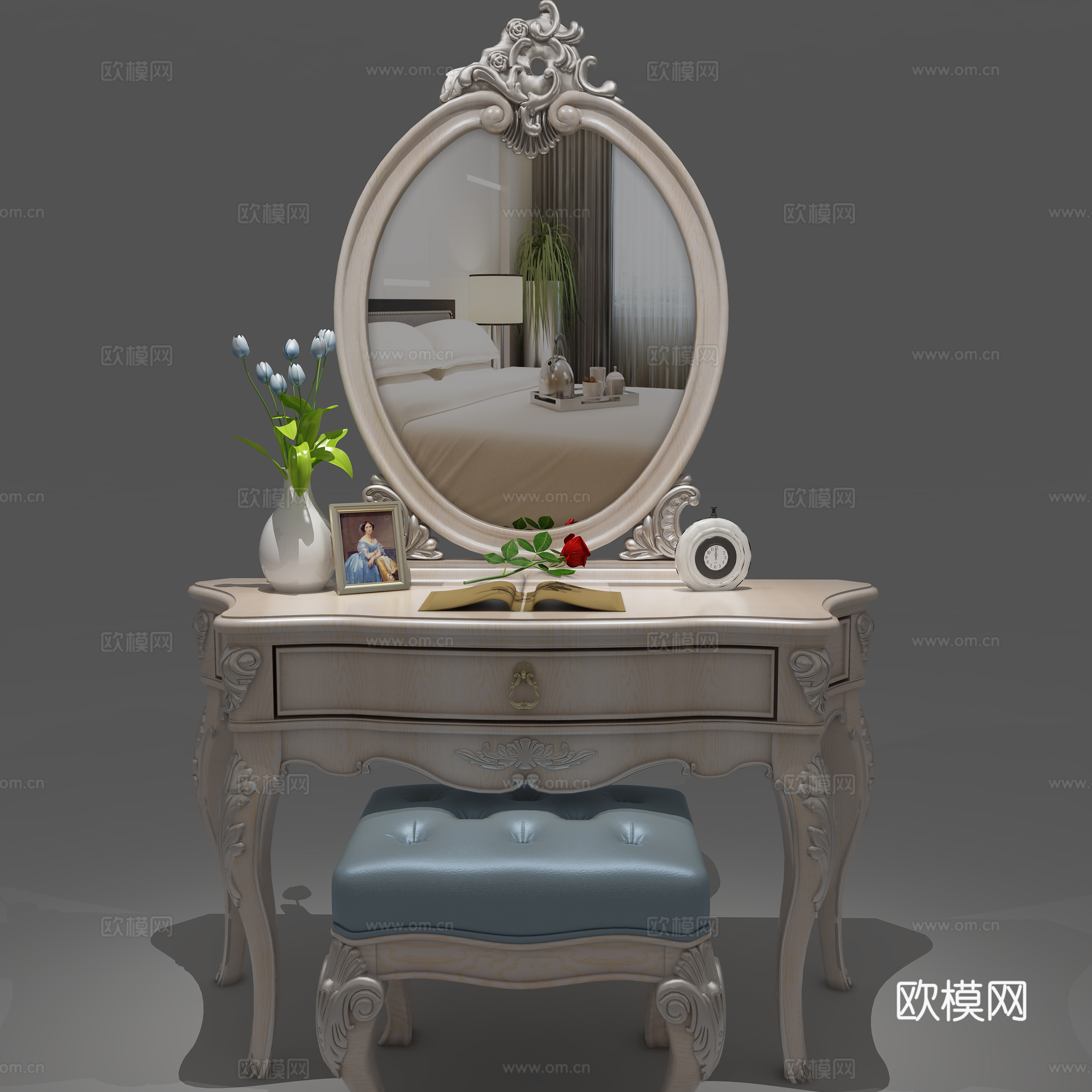 简欧梳妆台 梳妆镜3d模型