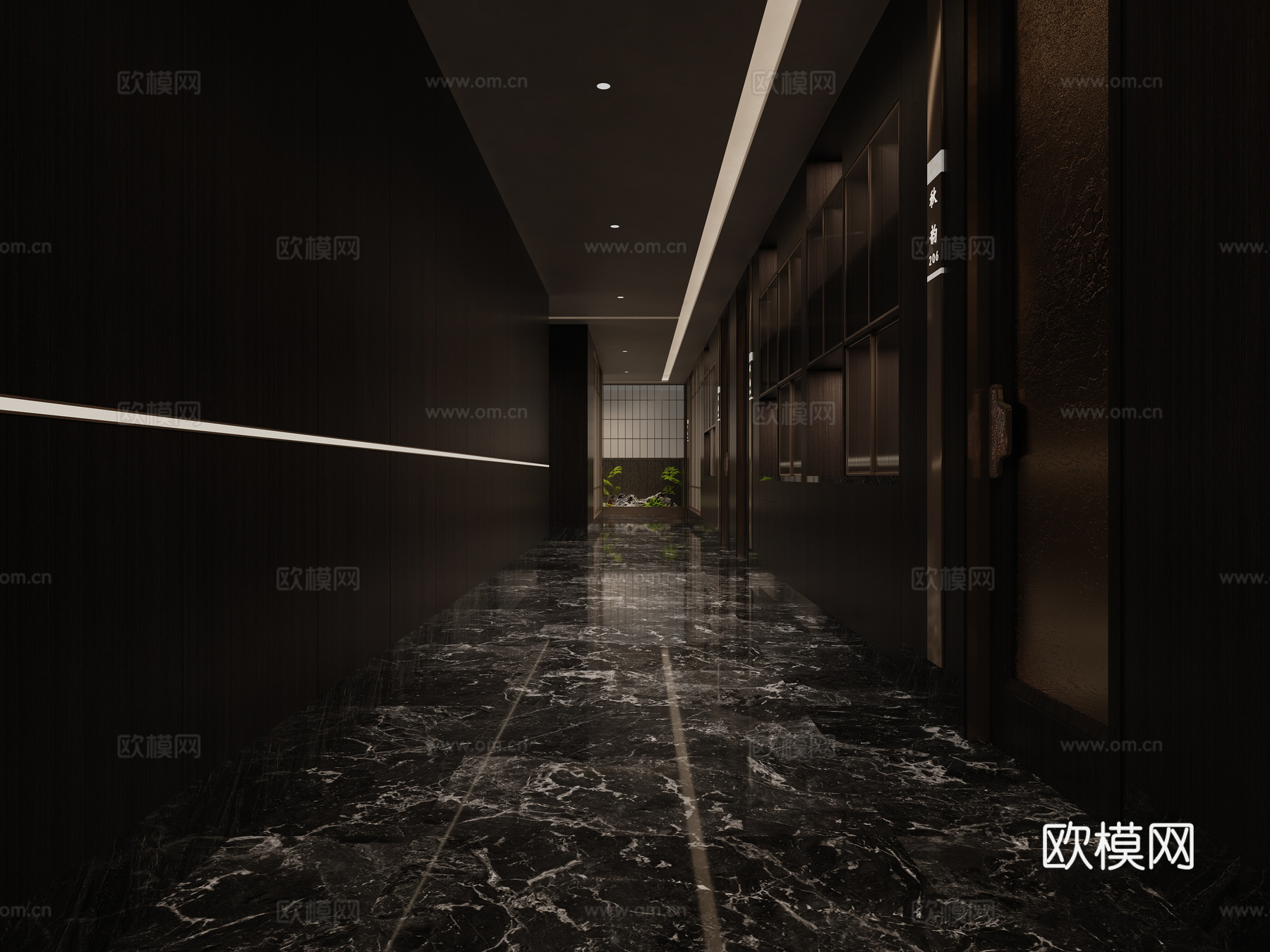 新中式过道餐厅过道景观造景3d模型下载（渲染图7）