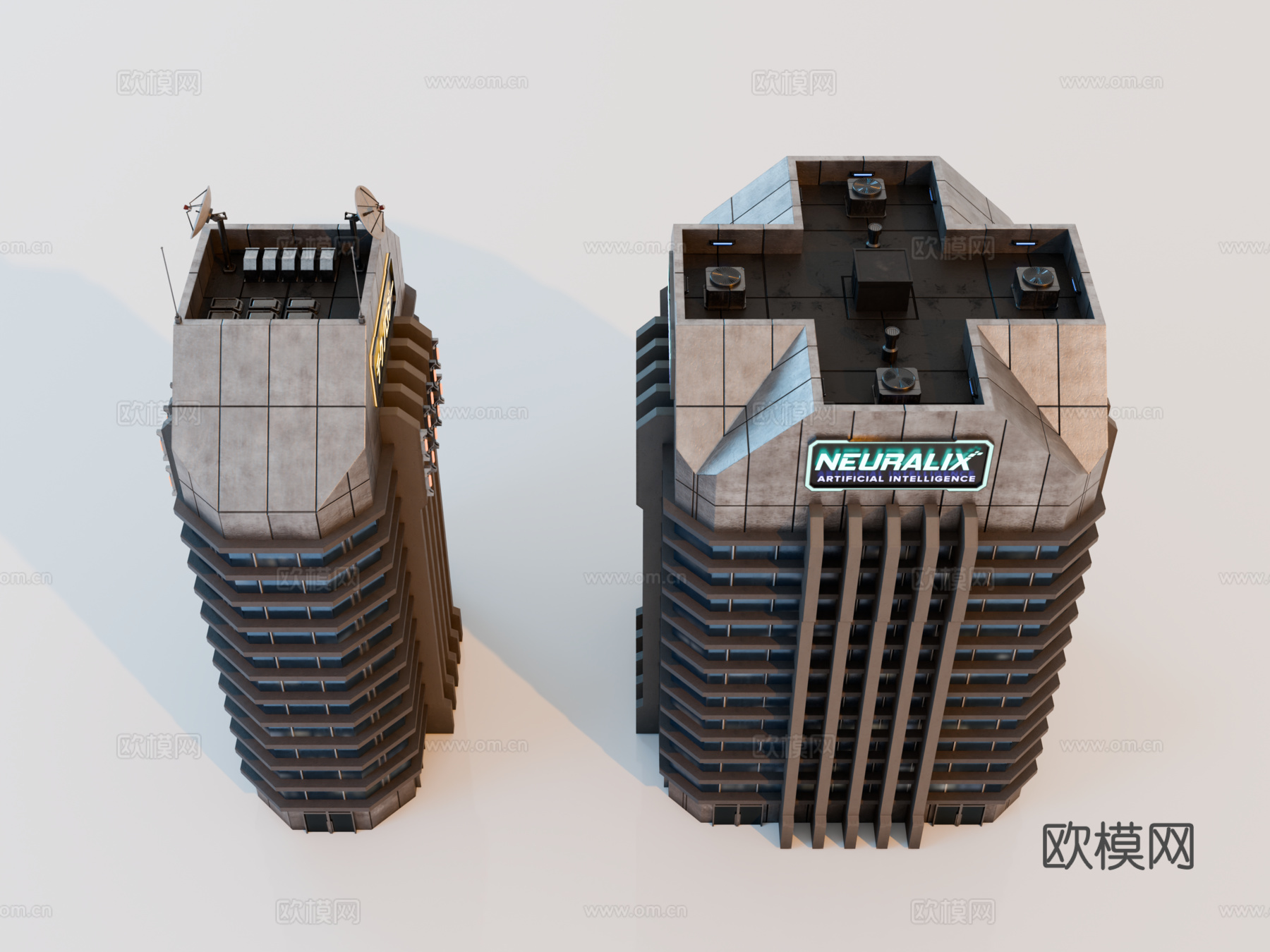 赛博朋克建筑 科幻建筑 商业街建筑 工业建筑 城市街道建筑su模型