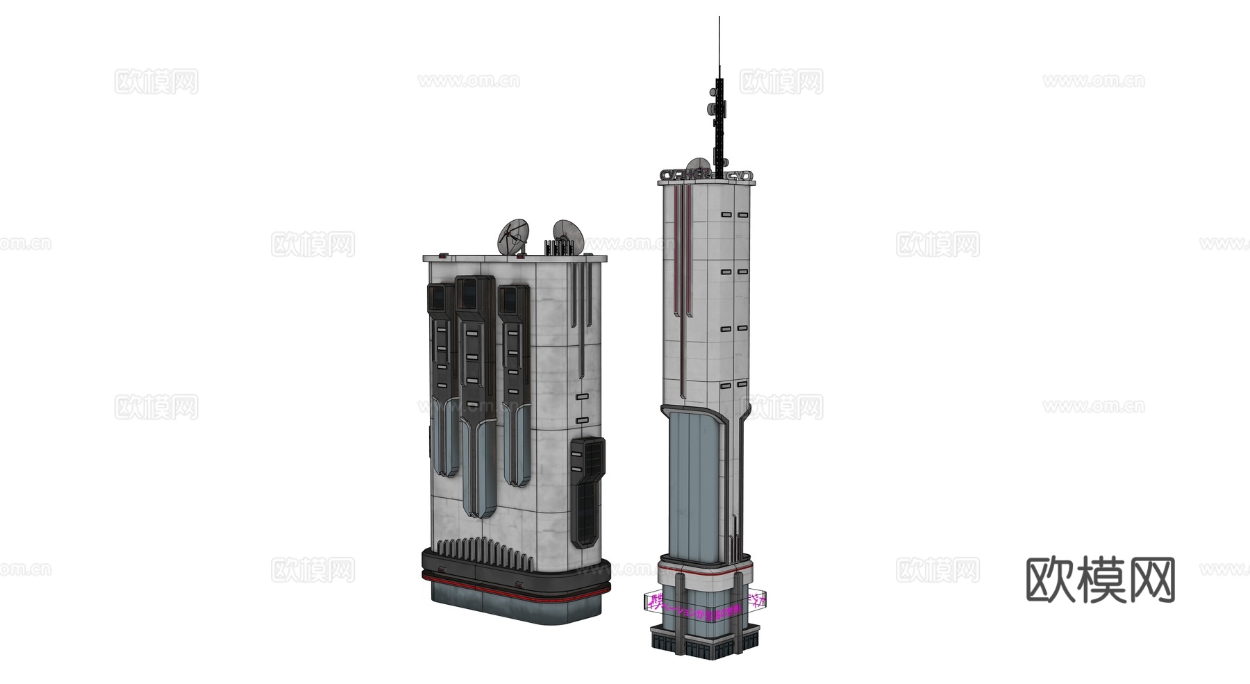 赛博朋克建筑 科幻建筑 商业街建筑 工业建筑 城市街道建筑su模型