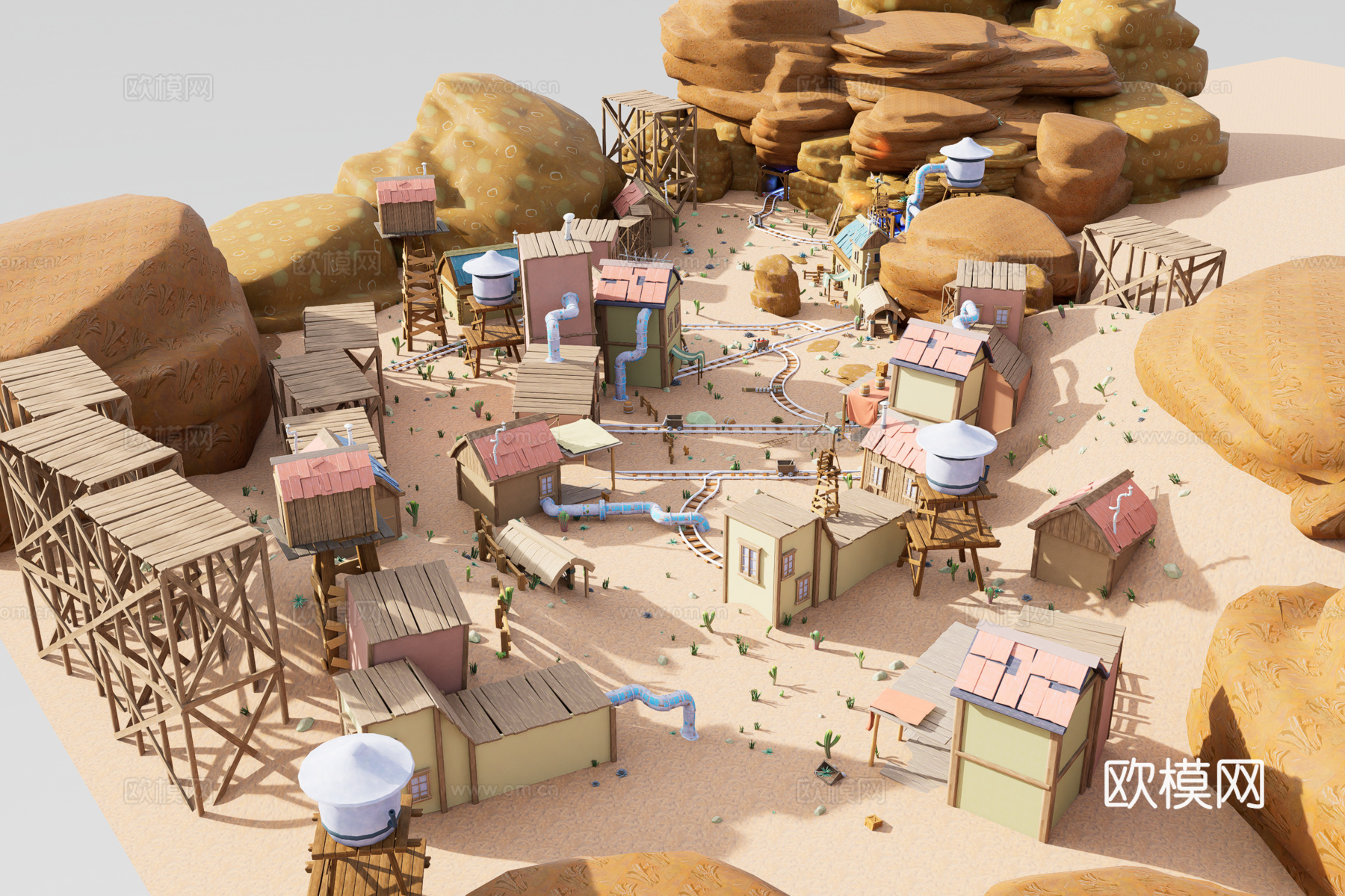 漫画风格沙漠城镇3d模型下载（渲染图4）