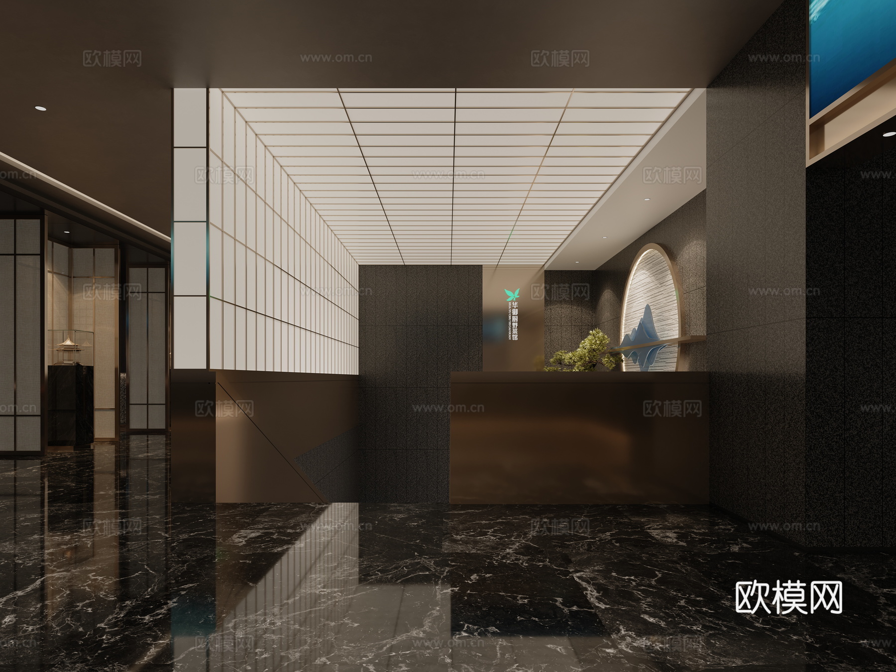 新中式过道餐厅过道景观造景3d模型下载（渲染图6）