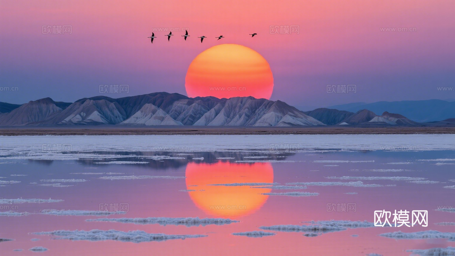 风景 黄昏 夕阳 湖面 山脉
