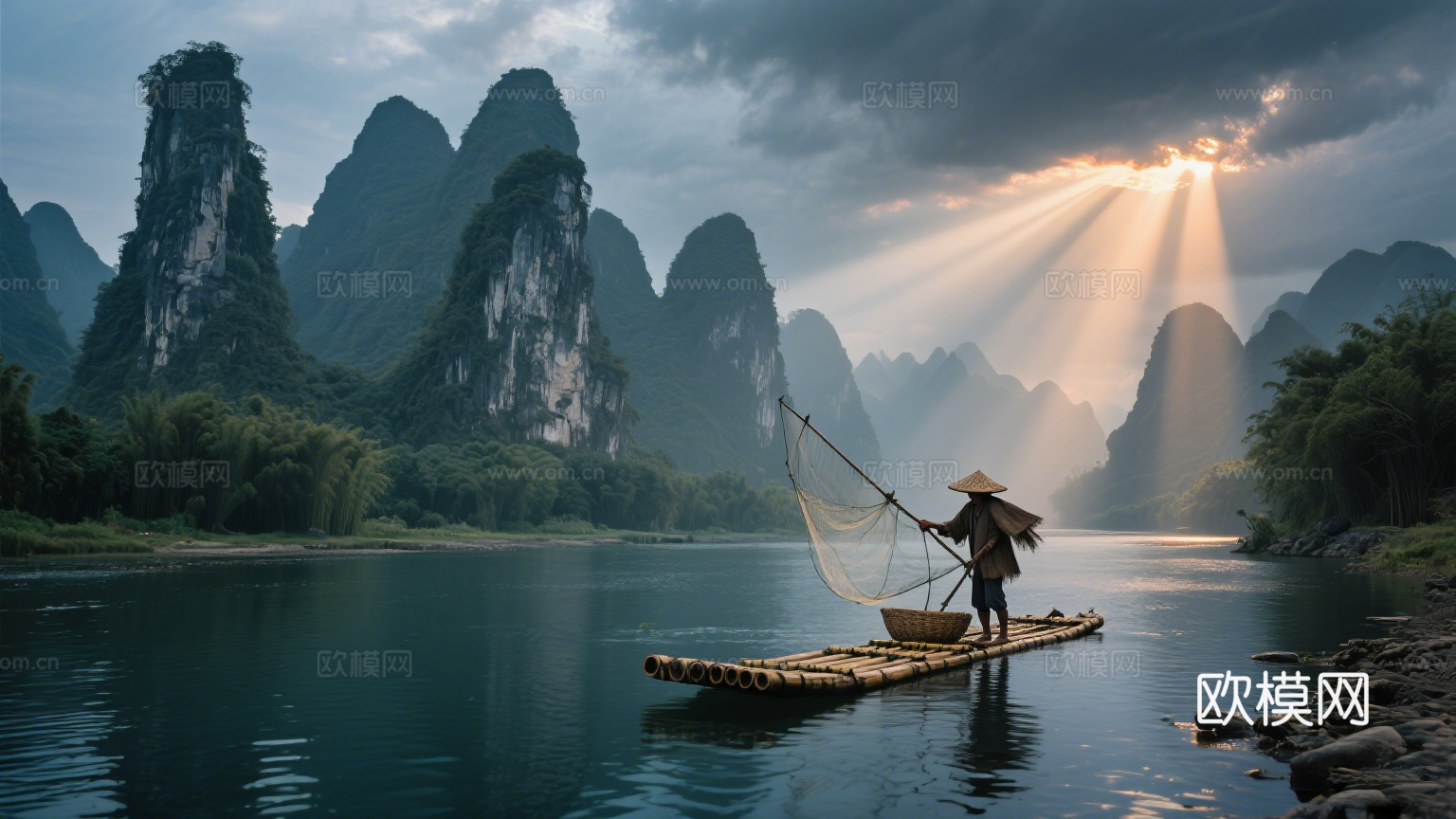 风景 黄昏 夕阳 湖面 山脉