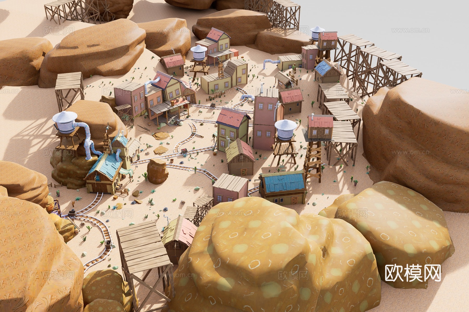 漫画风格沙漠城镇3d模型下载（渲染图1）
