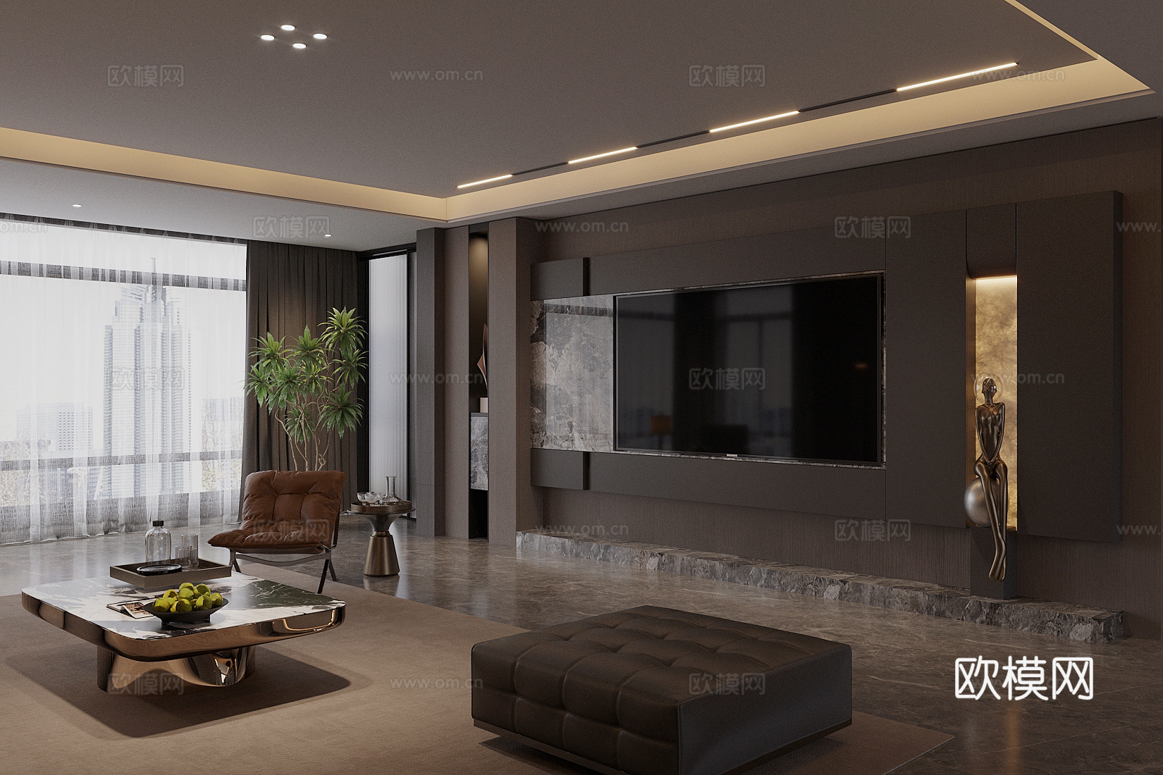 轻奢意式家居客厅 电视背景墙 客厅背景墙 意式客厅背景墙3d模型下载