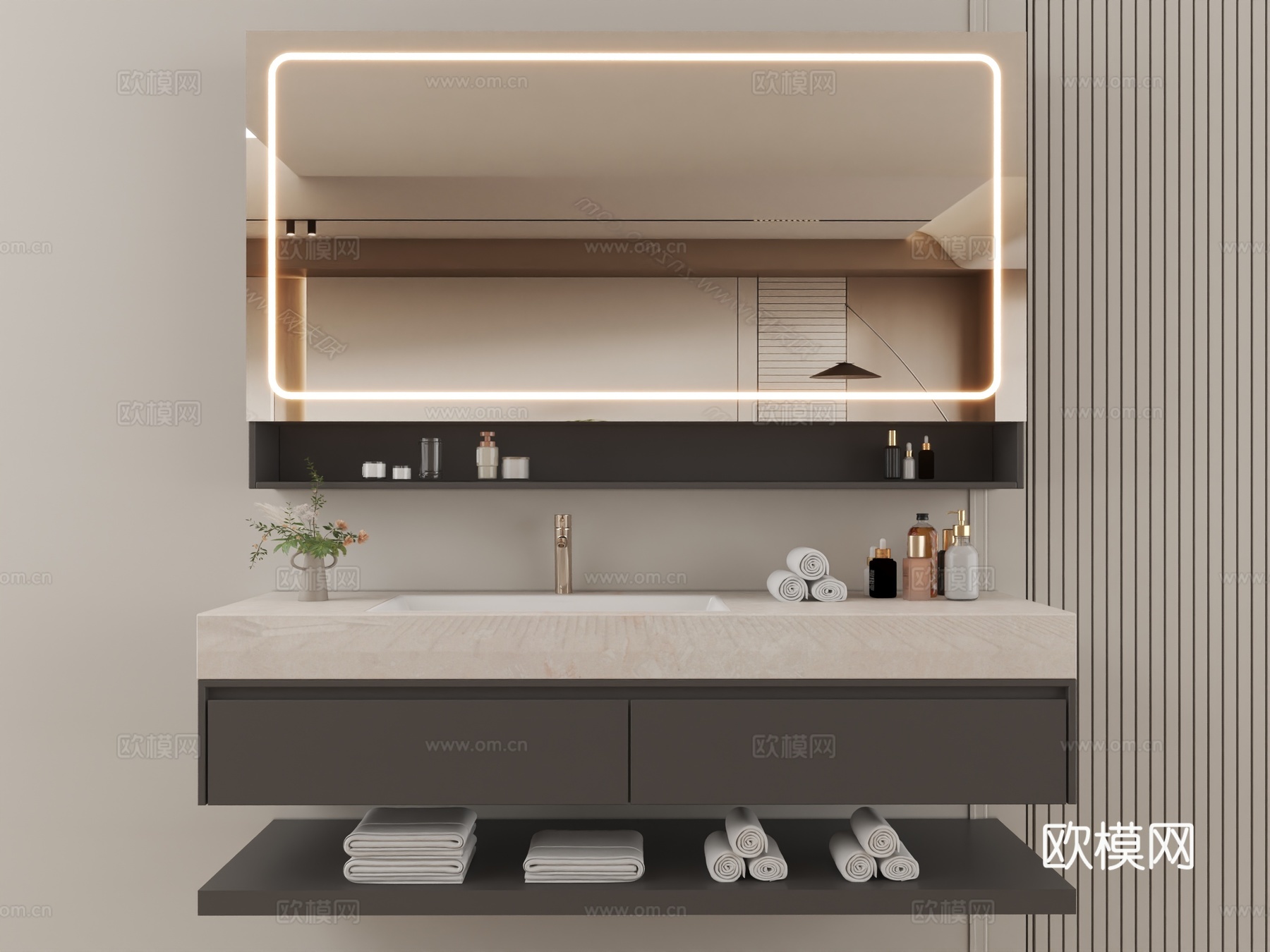 浴室柜_镜柜_台盆柜_落地浴室柜_成品浴室柜_双盆浴室柜3d模型下载