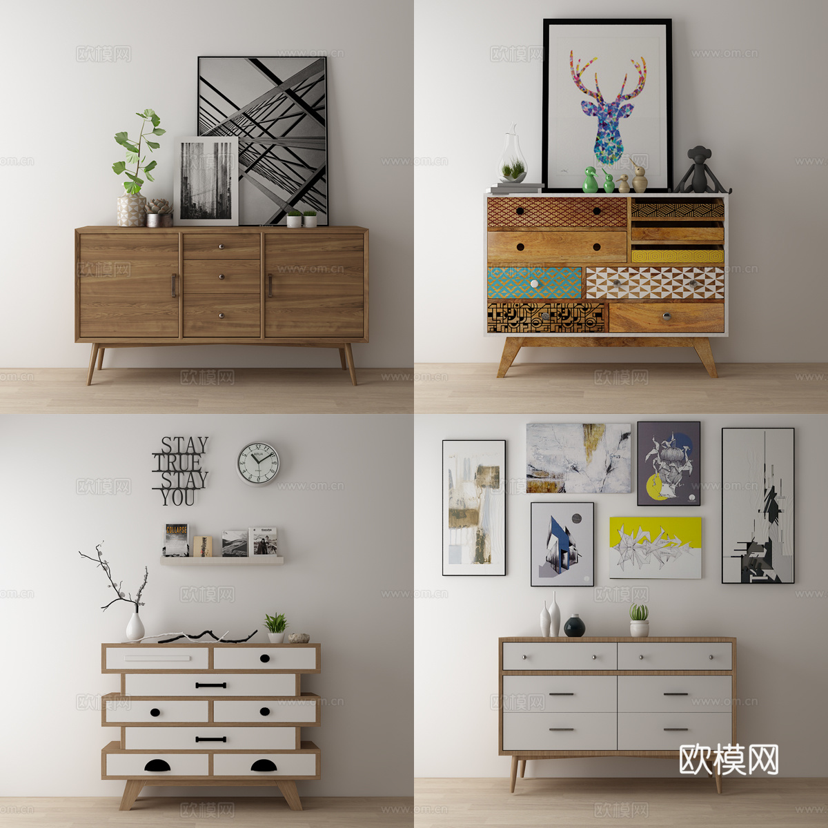 北欧现代 玄关柜 边柜 装饰柜 置物柜餐边柜 挂画 装饰3d模型下载（渲染图4）