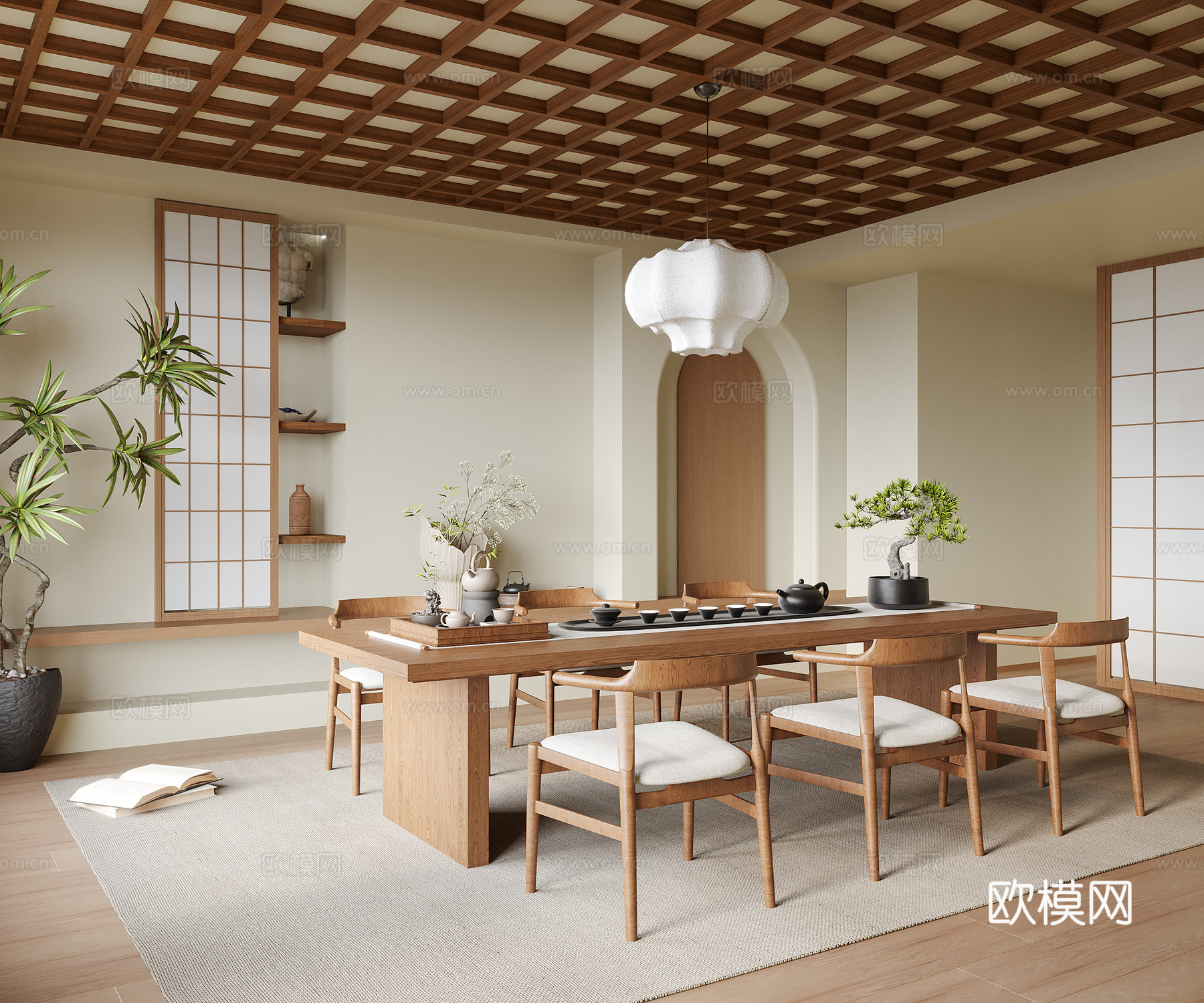 现代茶室 茶桌椅 茶椅 茶具摆件3d模型下载