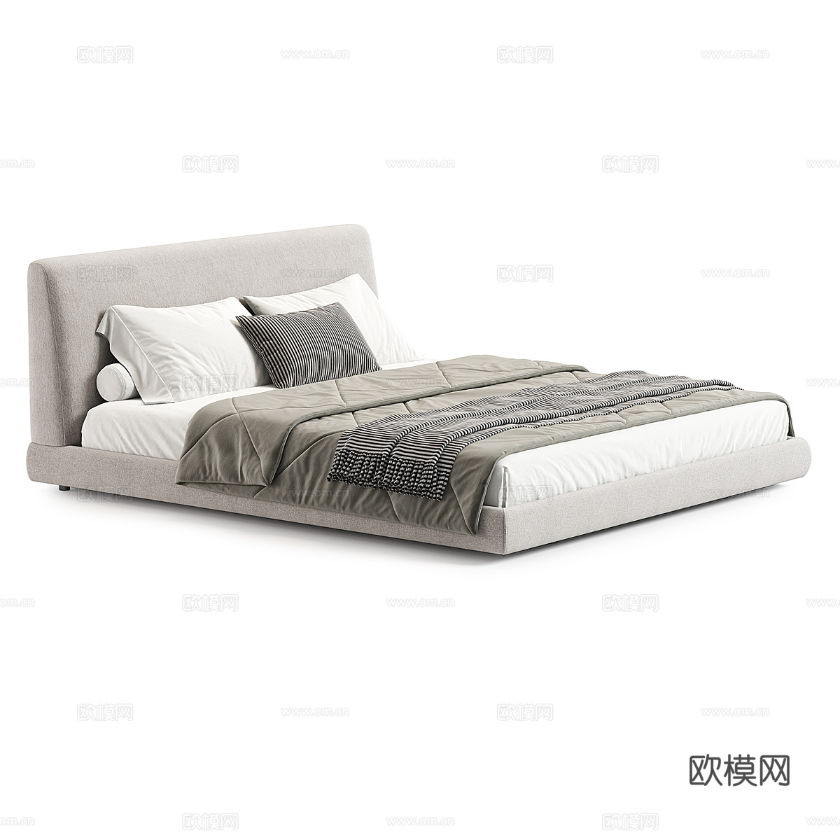 现代布艺双人床3d模型下载（渲染图2）