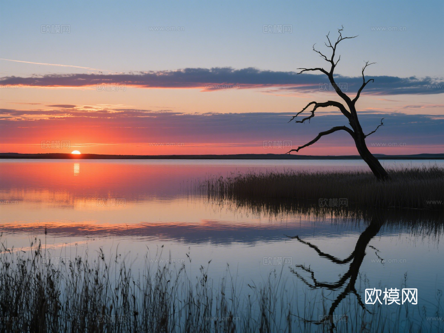 黄昏 夕阳 湖面