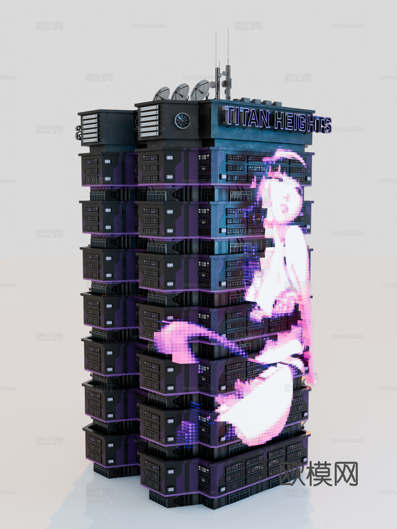赛博朋克建筑 科幻建筑 商业街建筑 工业建筑 城市街道建筑su模型