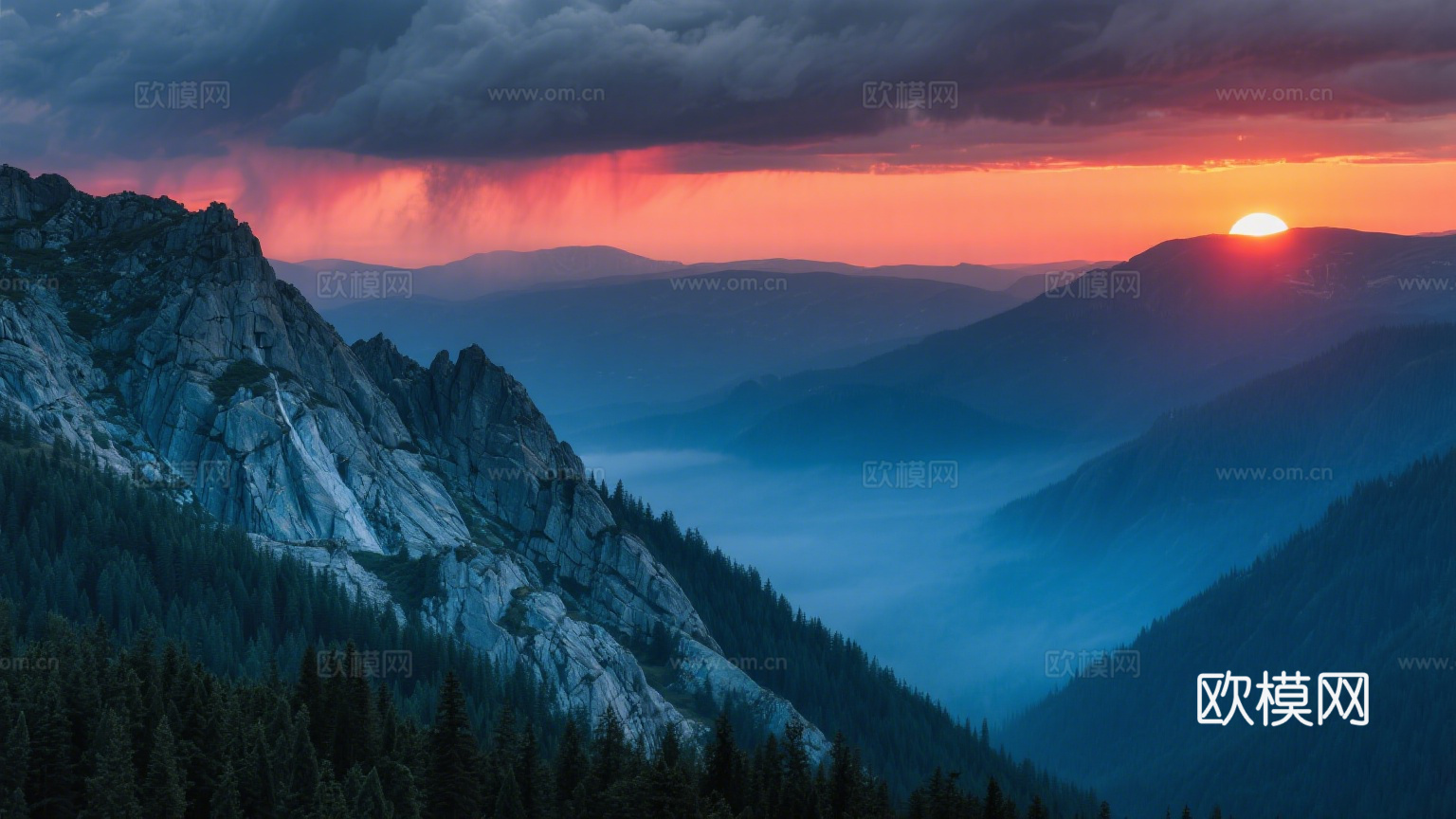 风景 黄昏 夕阳 山脉