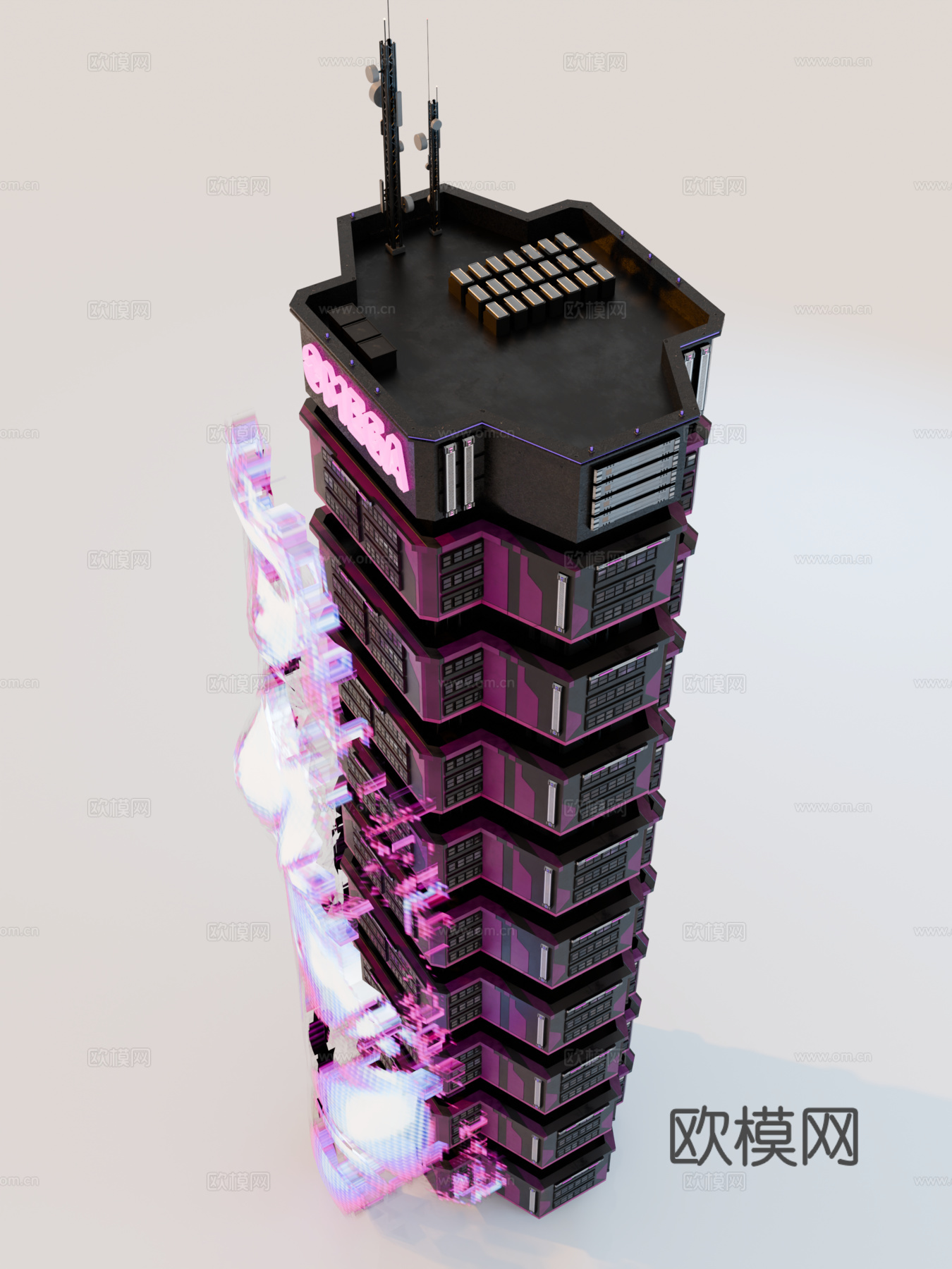 赛博朋克建筑 科幻建筑 商业街建筑 工业建筑 城市街道建筑su模型