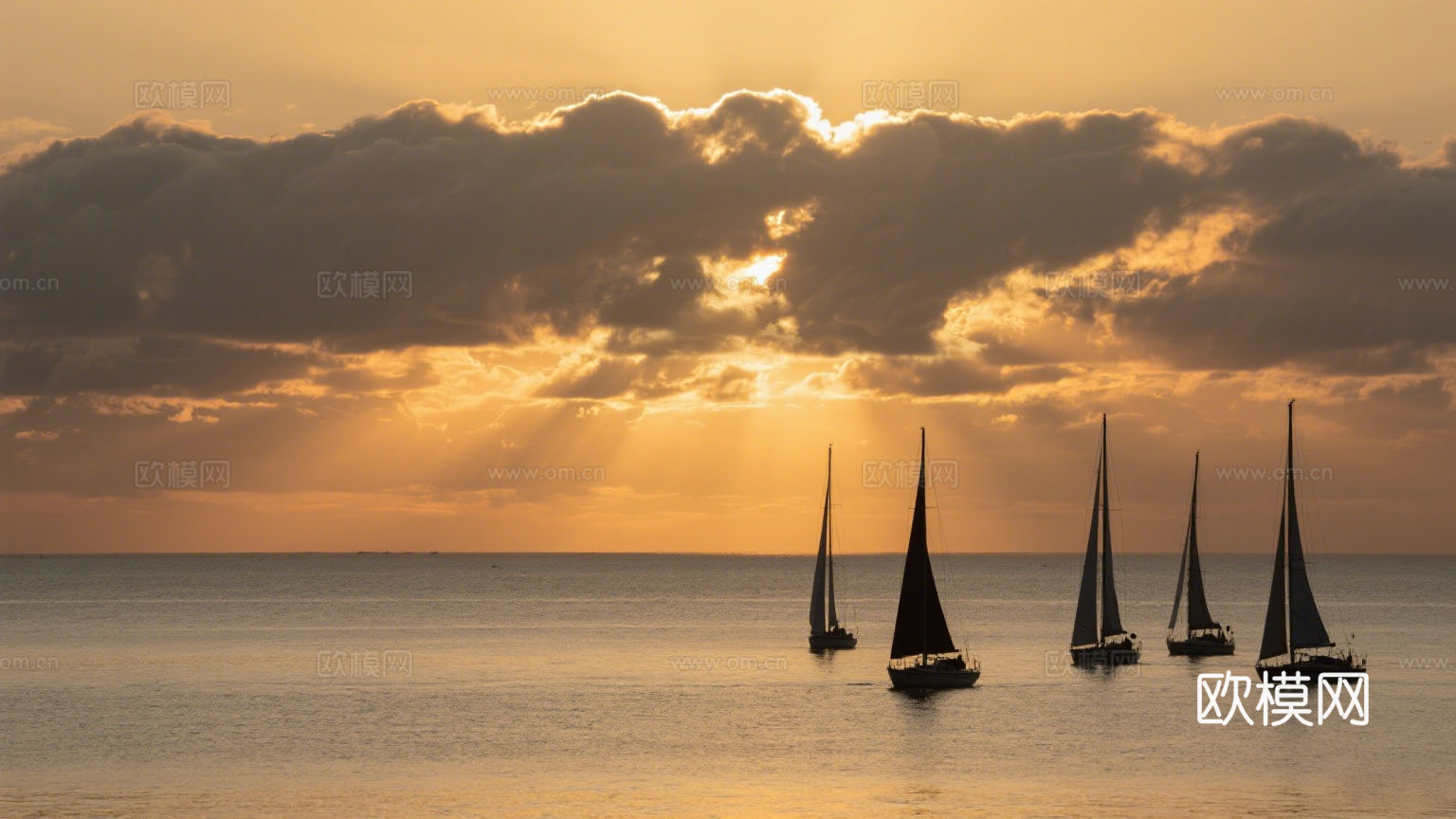 黄昏 夕阳 湖面 大海 帆船