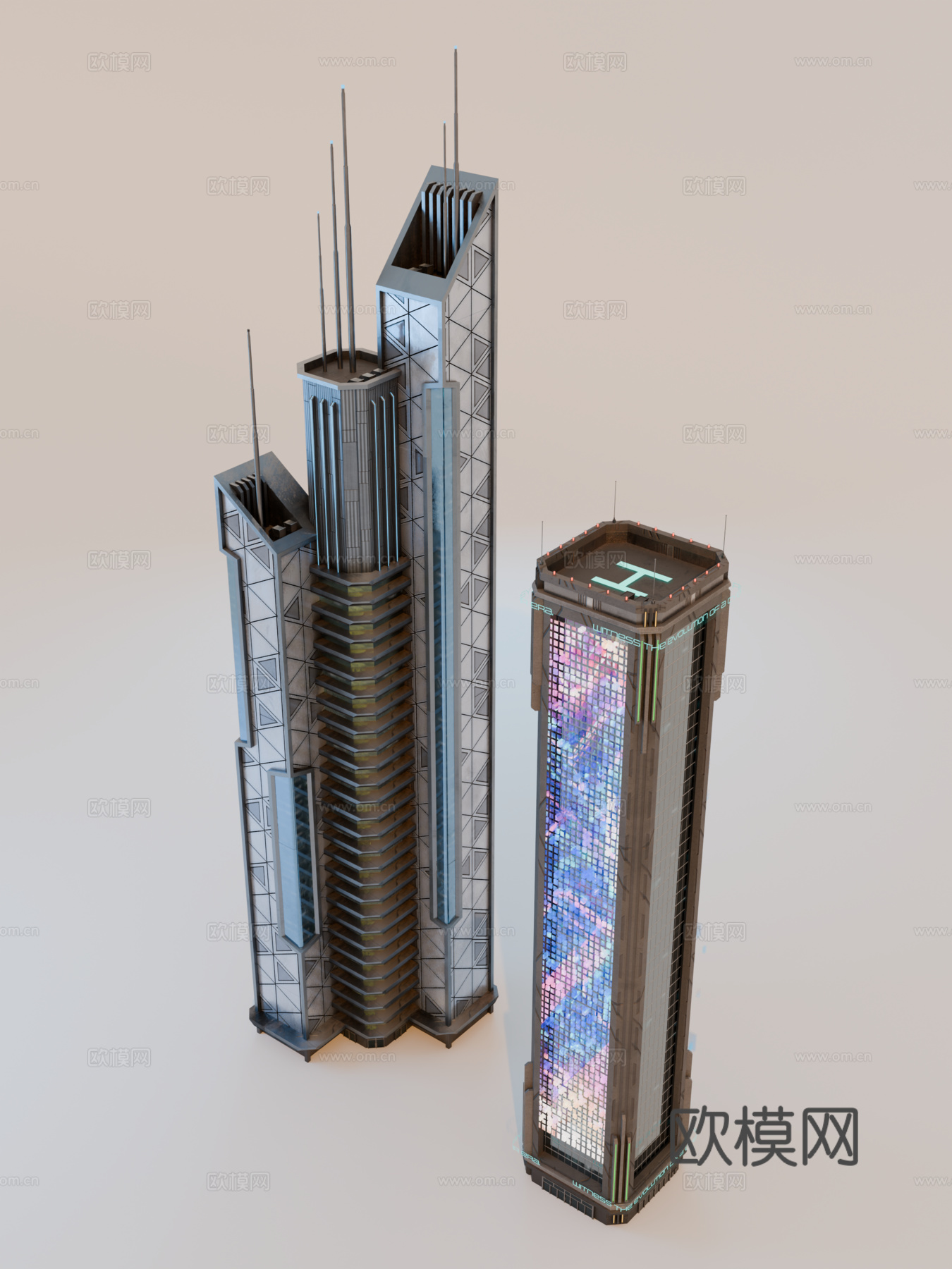 赛博朋克建筑 科幻建筑 商业街建筑 工业建筑 城市街道建筑su模型