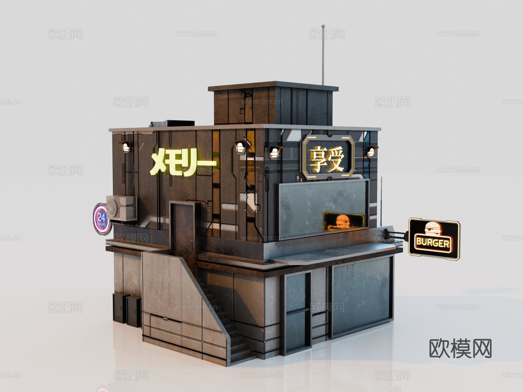赛博朋克建筑 科幻建筑 商业街建筑 工业建筑 城市街道商铺su模型