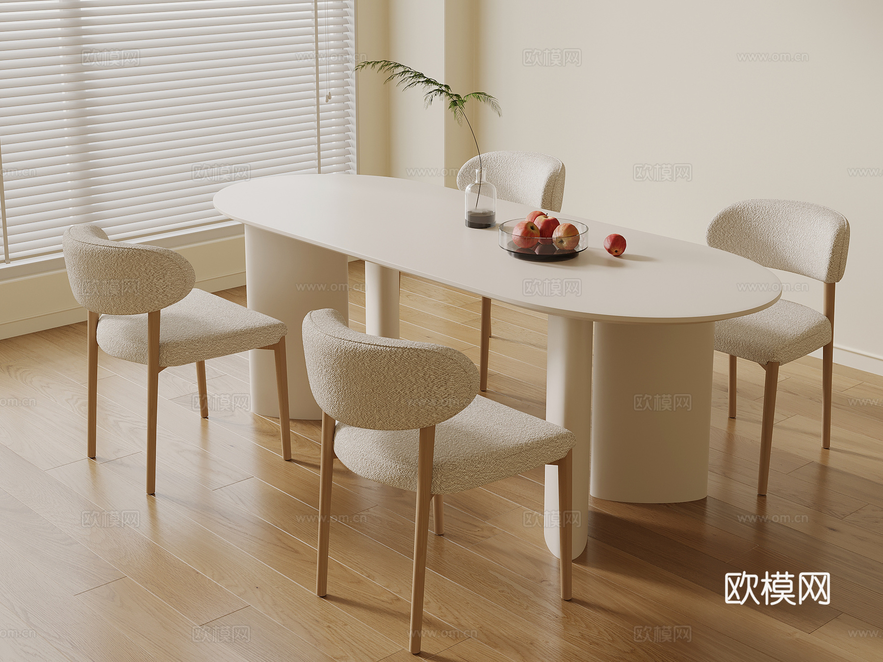 现代奶油风餐桌椅3d模型下载