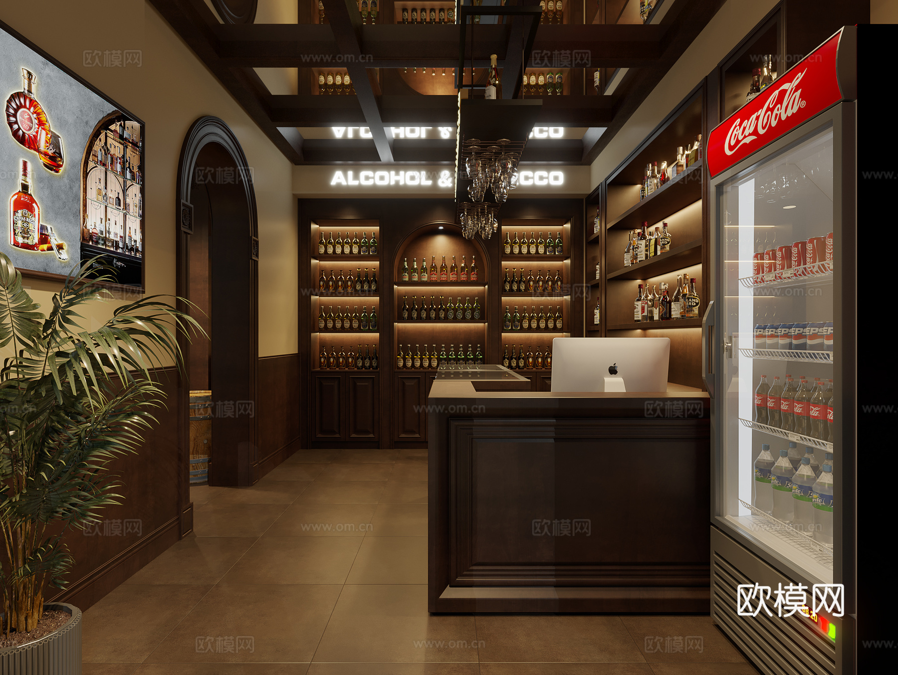 美式复古雪茄店3d模型