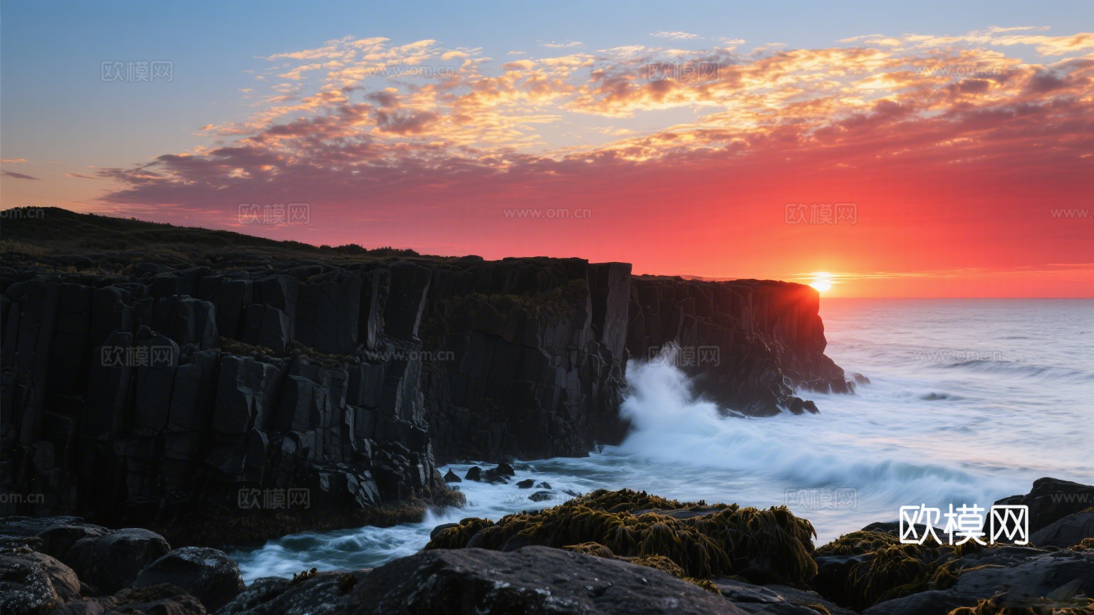 黄昏 夕阳 海边 山脉