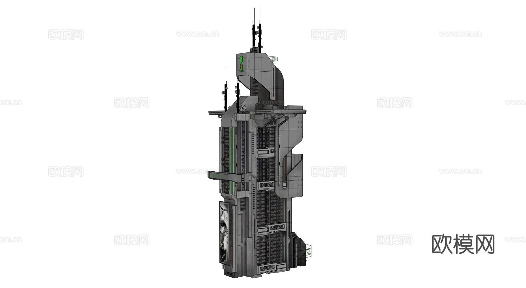 赛博朋克建筑 科幻建筑 商业街建筑 工业建筑 城市街道建筑su模型